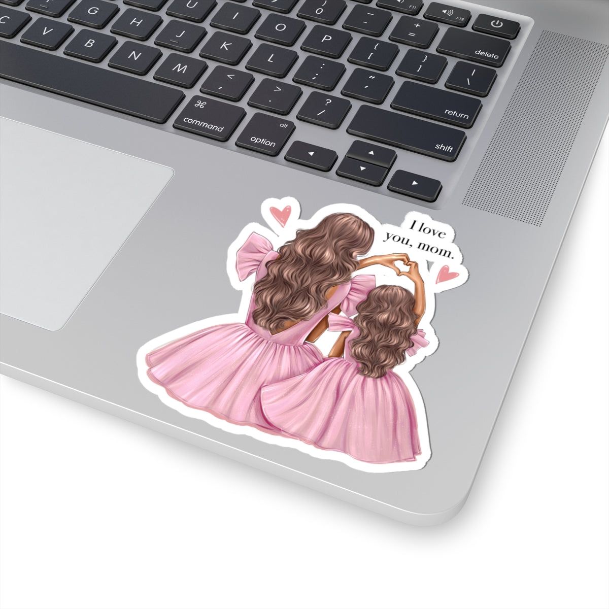 Pink Dress Mom & Daughter Kiss-Cut Stickers - 'I Love You, Mom'