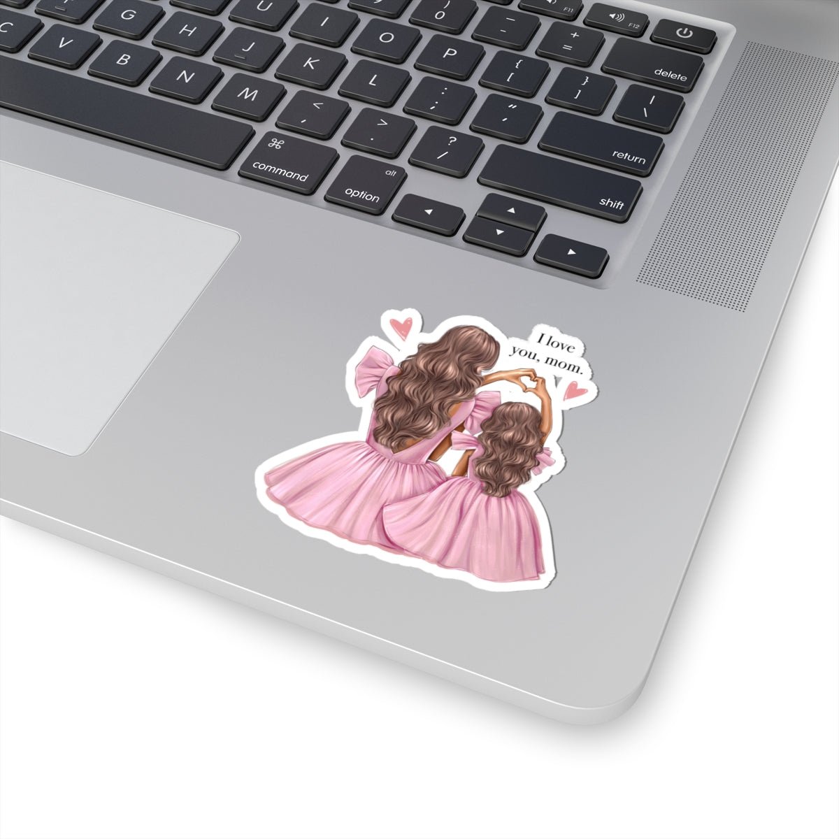 Pink Dress Mom & Daughter Kiss-Cut Stickers - 'I Love You, Mom'