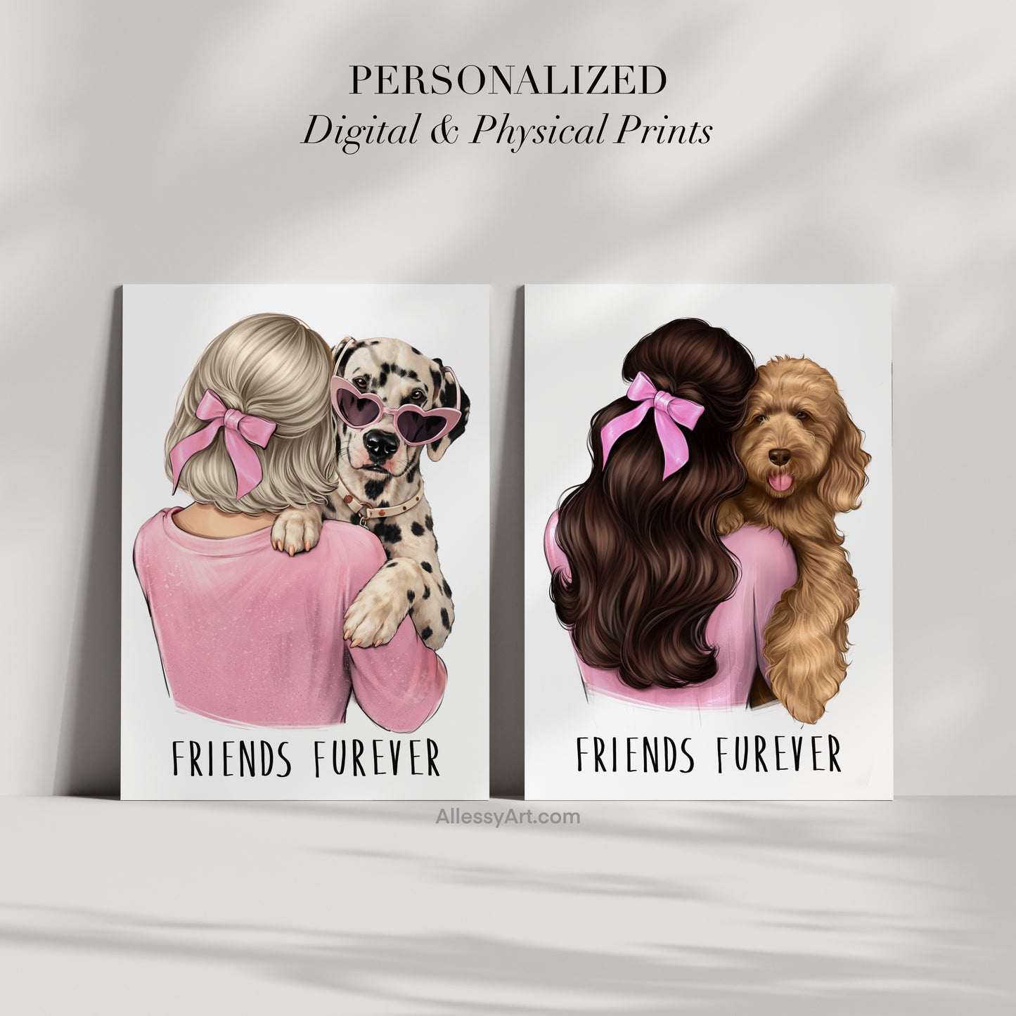 Friends Furever Pink Poster Custom Pet Art - Woman Poster Wall Art - Dog Mom