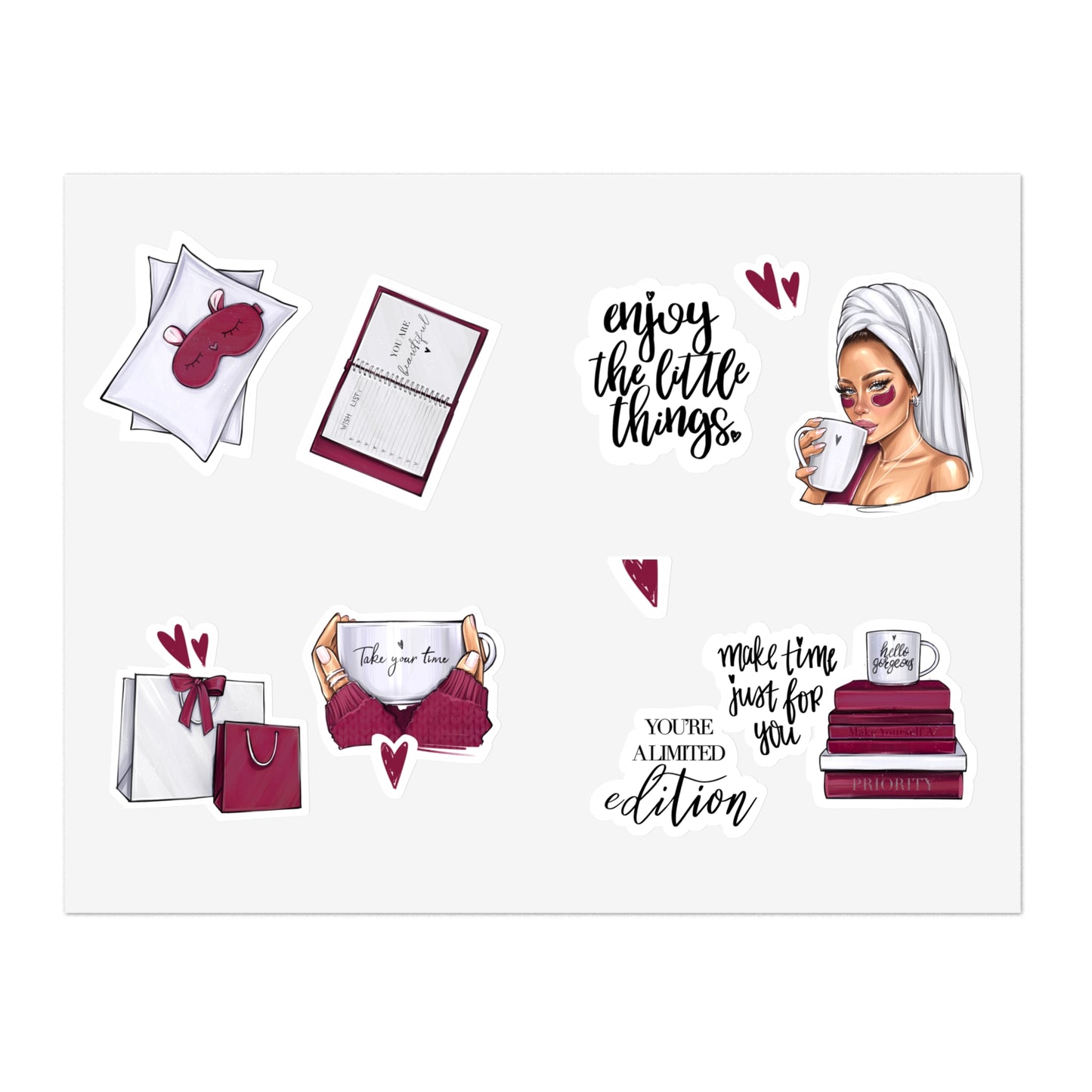 Sticker Sheets - Self-care, self-LOVE, self-Time stickers by AllessyArt