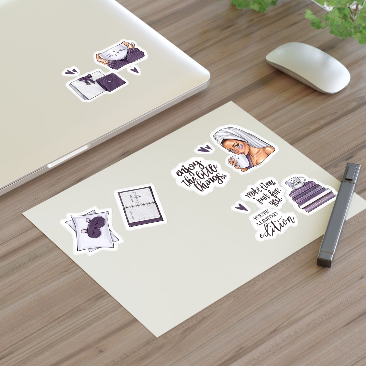 Purple Sticker Sheets - Self-care, self-LOVE, self-Time stickers by AllessyArt