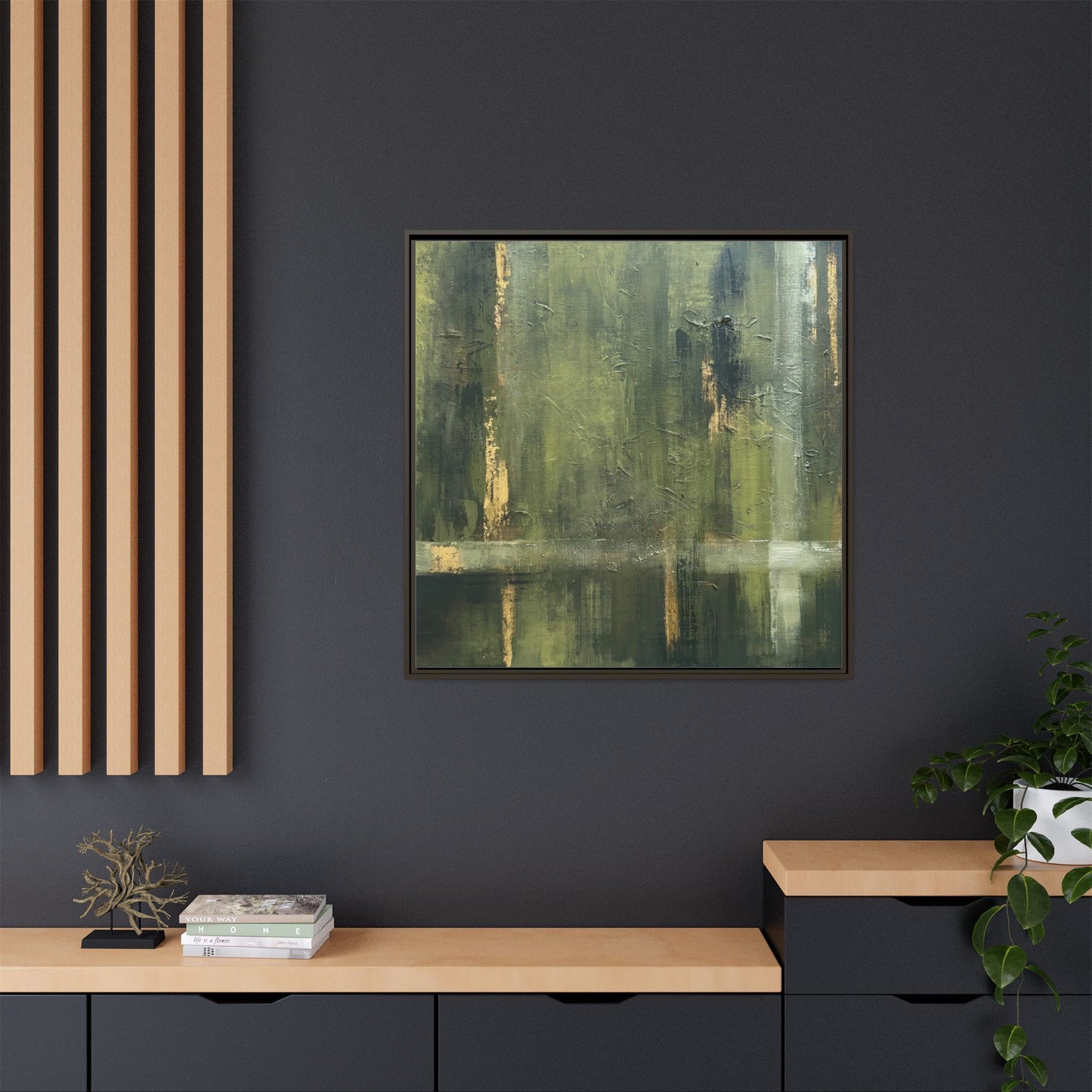 Abstract “Olive Green” Matte Canvas Framed Wall Art by AllessyArt