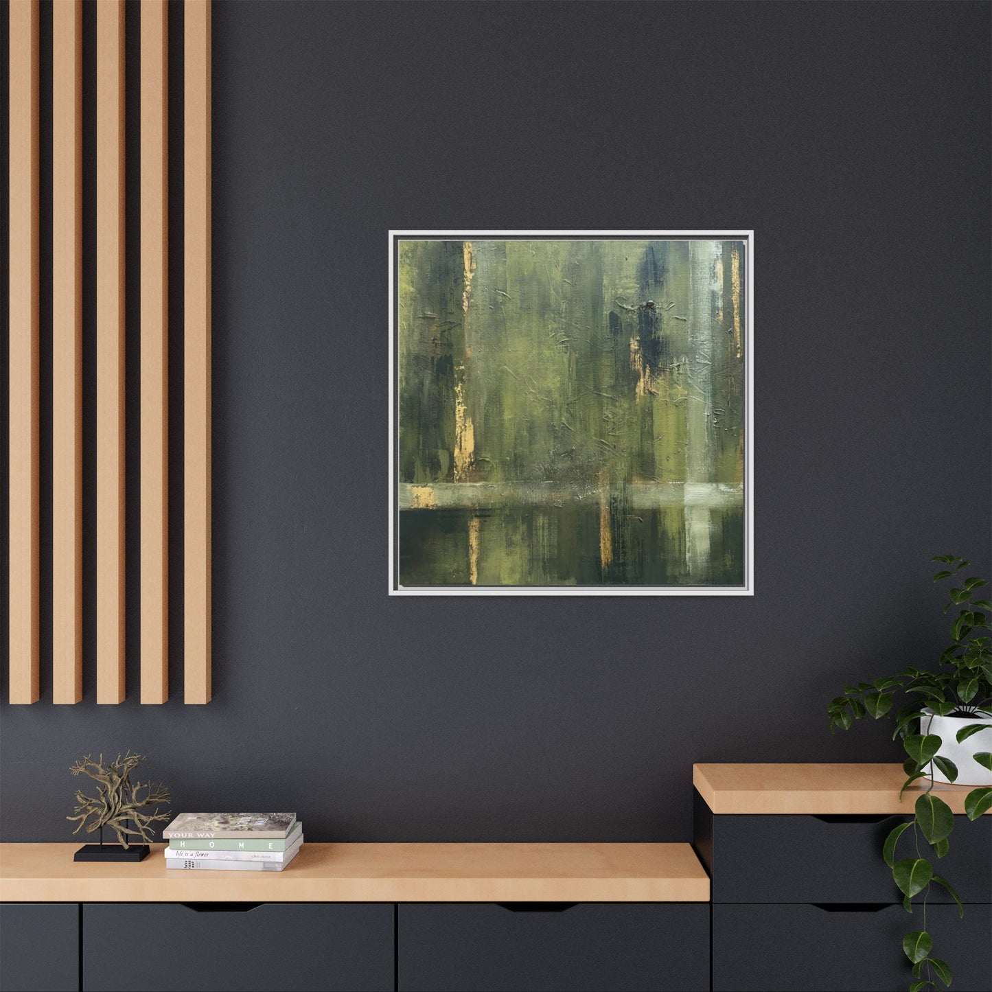 Abstract “Olive Green” Matte Canvas Framed Wall Art by AllessyArt