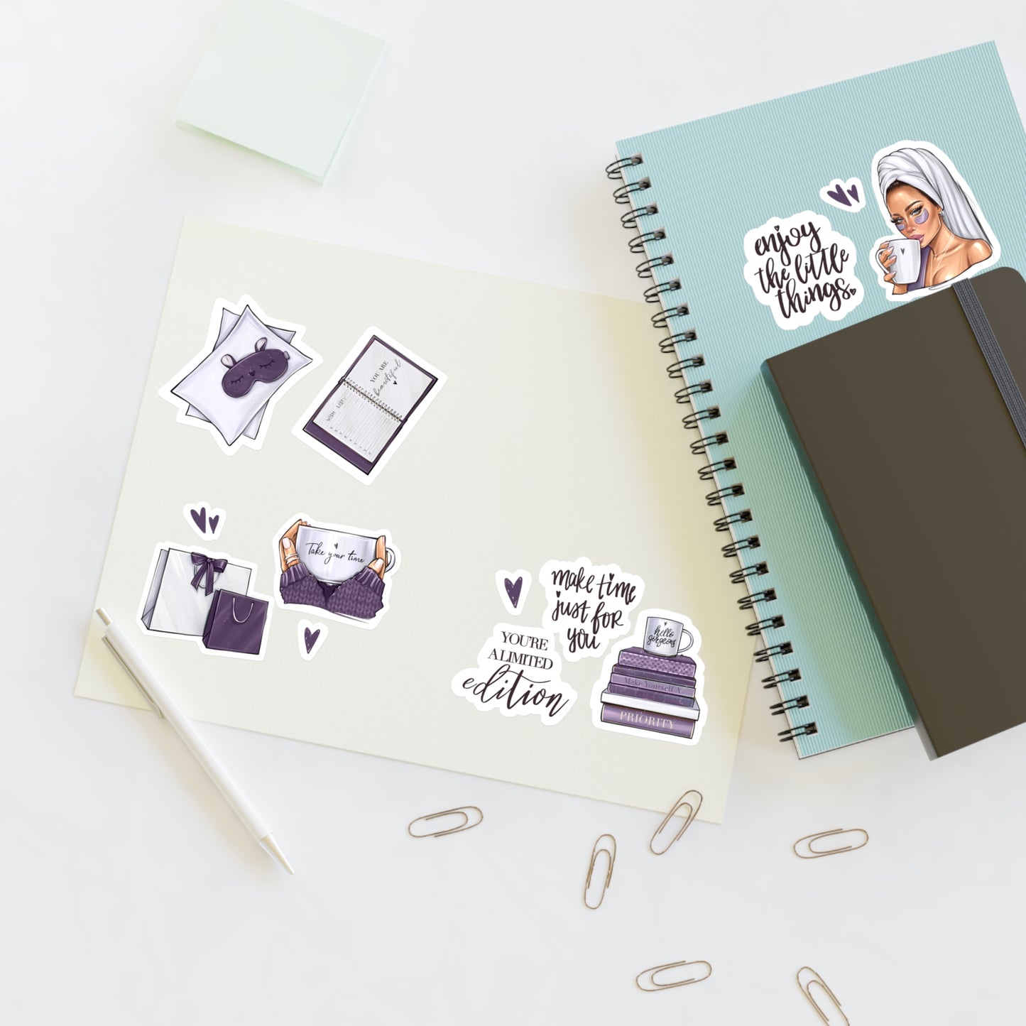 Purple Sticker Sheets - Self-care, self-LOVE, self-Time stickers by AllessyArt