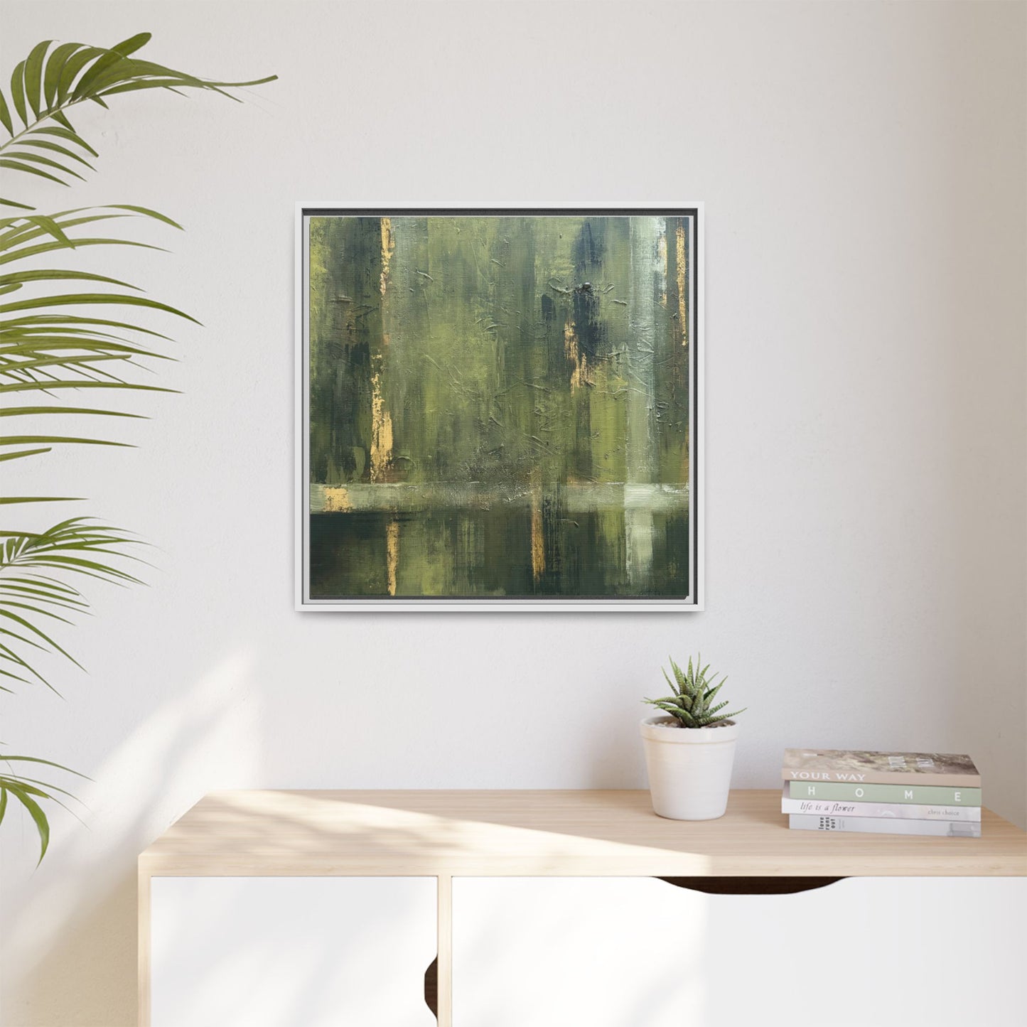 Abstract “Olive Green” Matte Canvas Framed Wall Art by AllessyArt