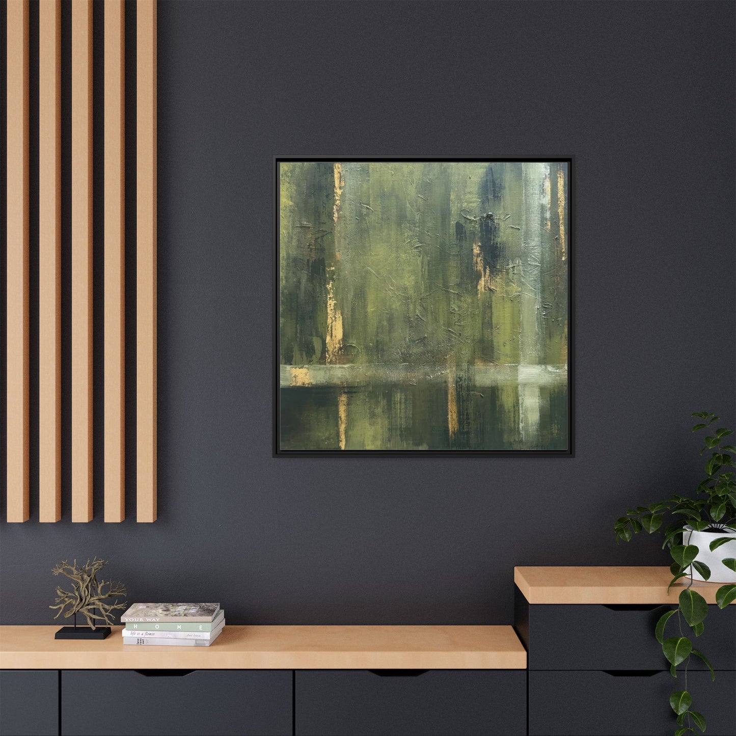 Abstract “Olive Green” Matte Canvas Framed Wall Art by AllessyArt