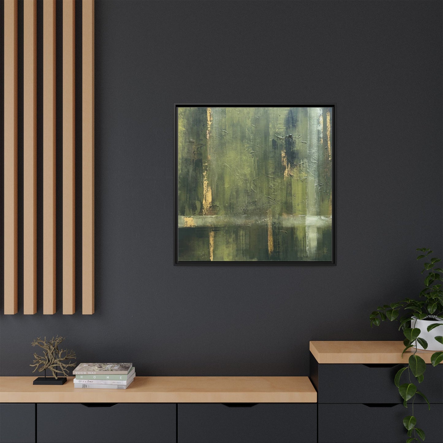 Abstract “Olive Green” Matte Canvas Framed Wall Art by AllessyArt