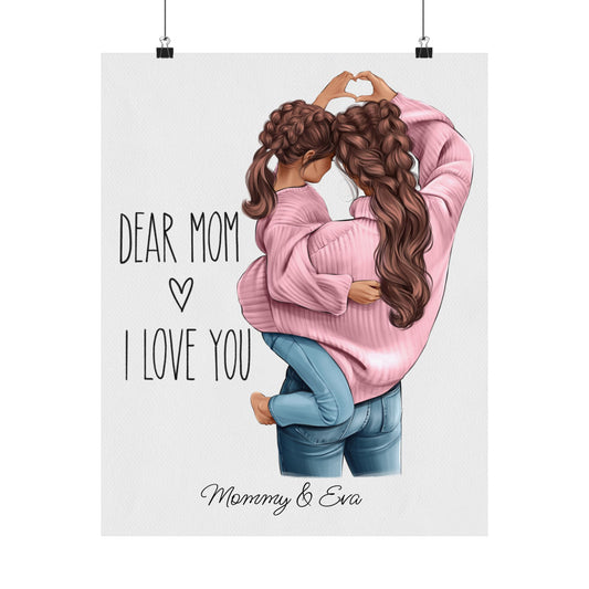 Dear Mom - I Love You - Pink - Personalized Poster - I Love You Mom - Mom Life Prints. Semi-Custom Personalized Wall Art