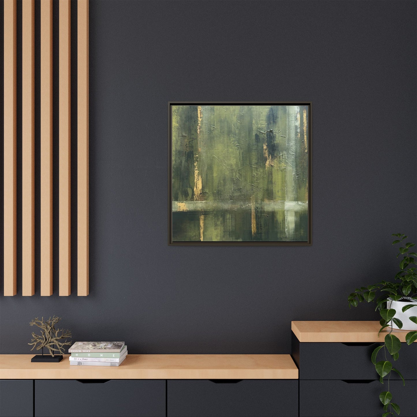 Abstract “Olive Green” Matte Canvas Framed Wall Art by AllessyArt