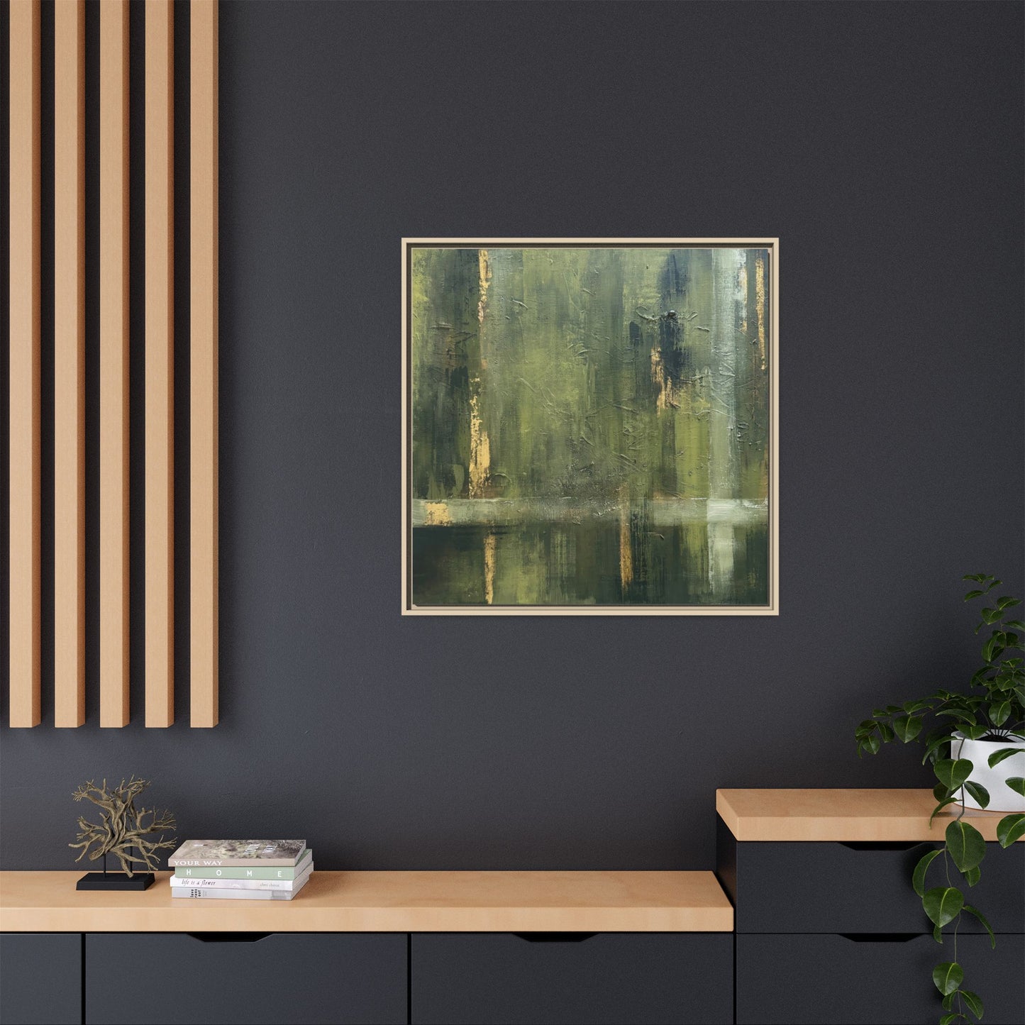 Abstract “Olive Green” Matte Canvas Framed Wall Art by AllessyArt