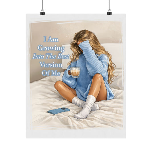 Inspirational Girl Morning Matte Vertical Poster — "I Am Growing Into The Best Version Of Me"