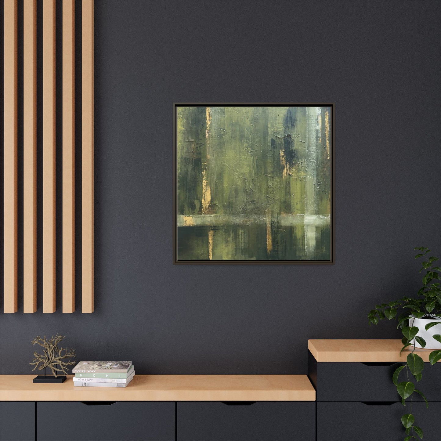 Abstract “Olive Green” Matte Canvas Framed Wall Art by AllessyArt