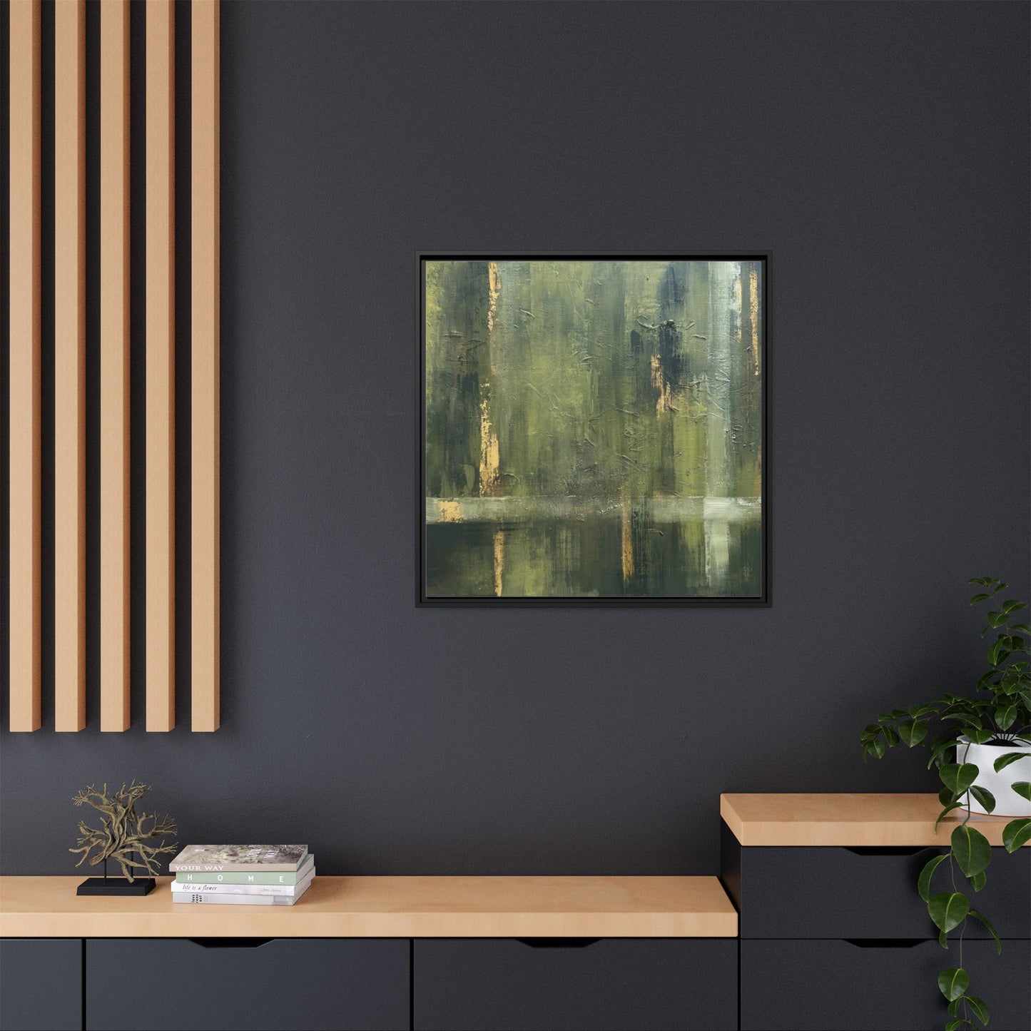 Abstract “Olive Green” Matte Canvas Framed Wall Art by AllessyArt