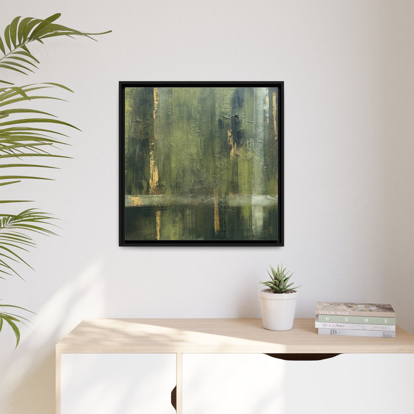 Abstract “Olive Green” Matte Canvas Framed Wall Art by AllessyArt