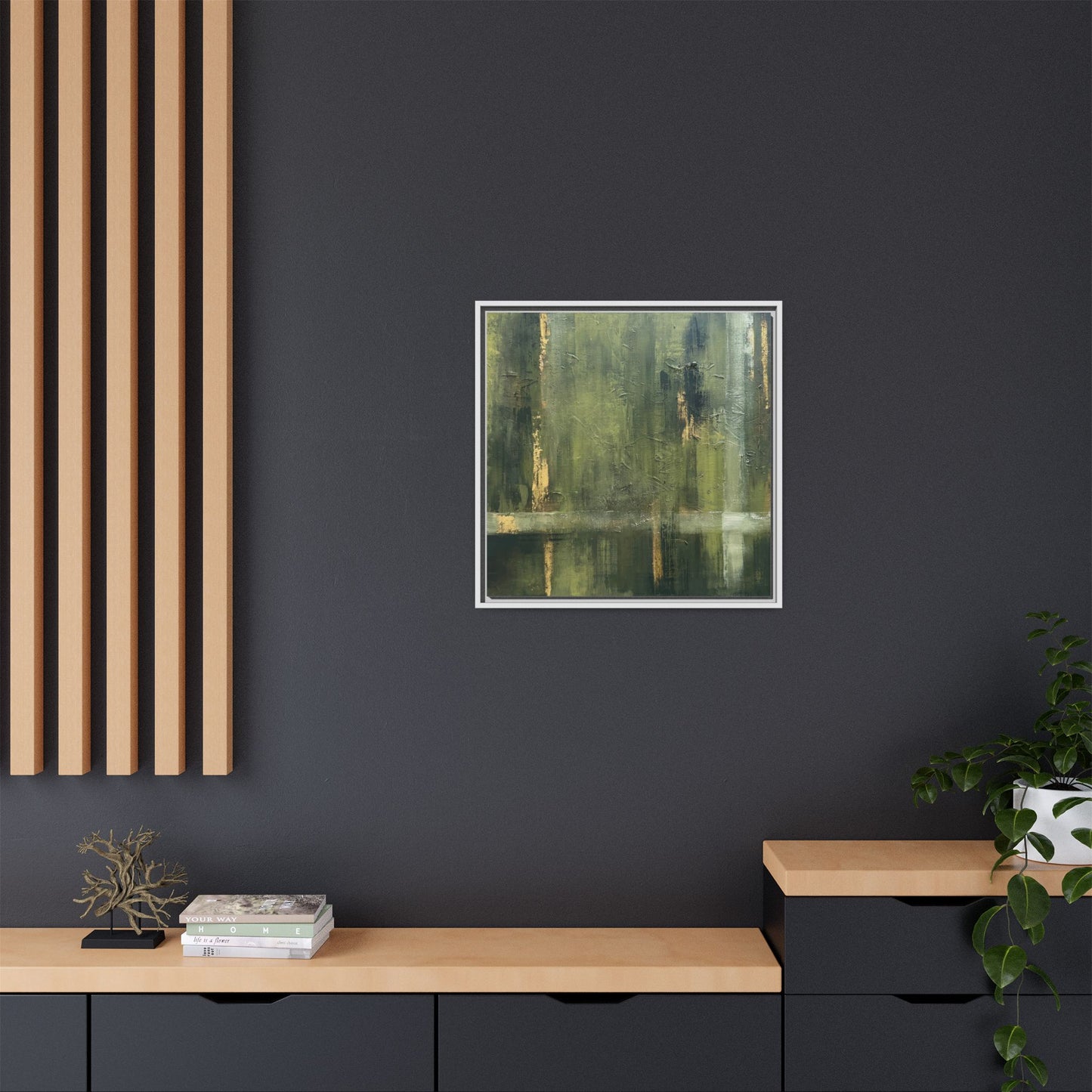 Abstract “Olive Green” Matte Canvas Framed Wall Art by AllessyArt