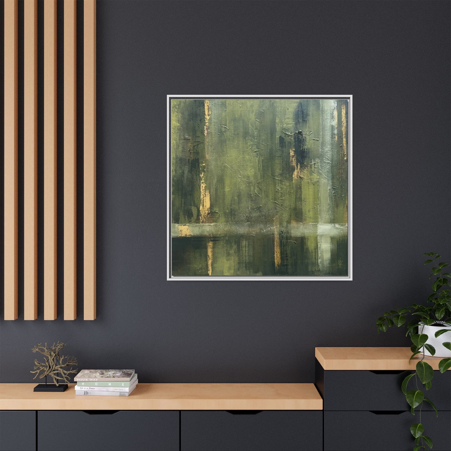 Abstract “Olive Green” Matte Canvas Framed Wall Art by AllessyArt