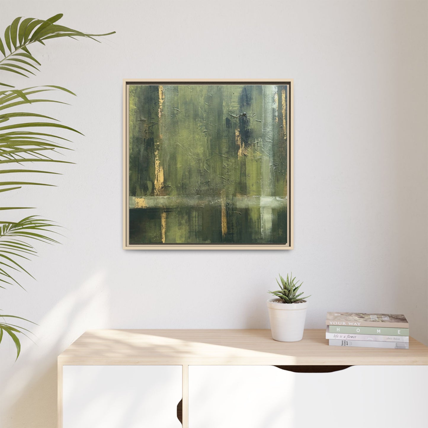 Abstract “Olive Green” Matte Canvas Framed Wall Art by AllessyArt