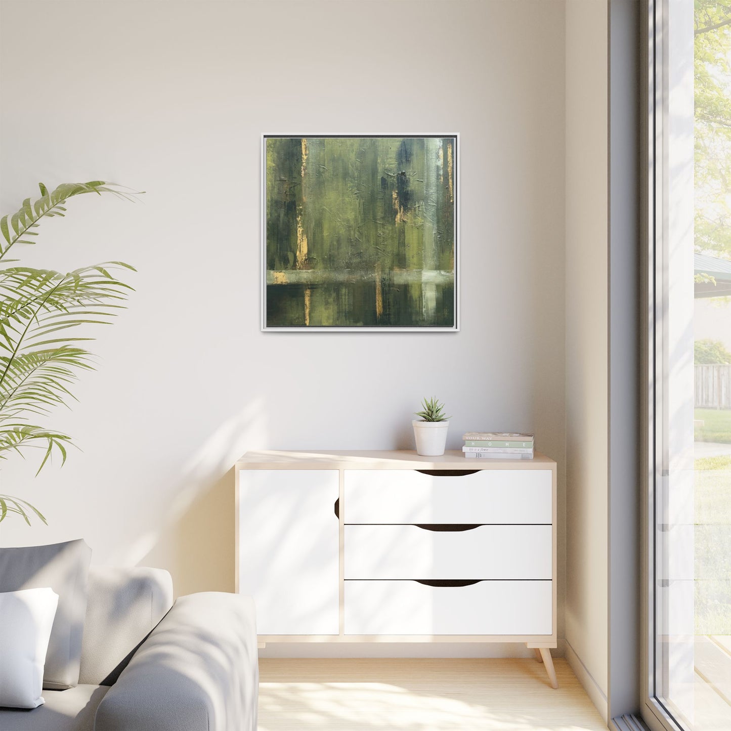 Abstract “Olive Green” Matte Canvas Framed Wall Art by AllessyArt