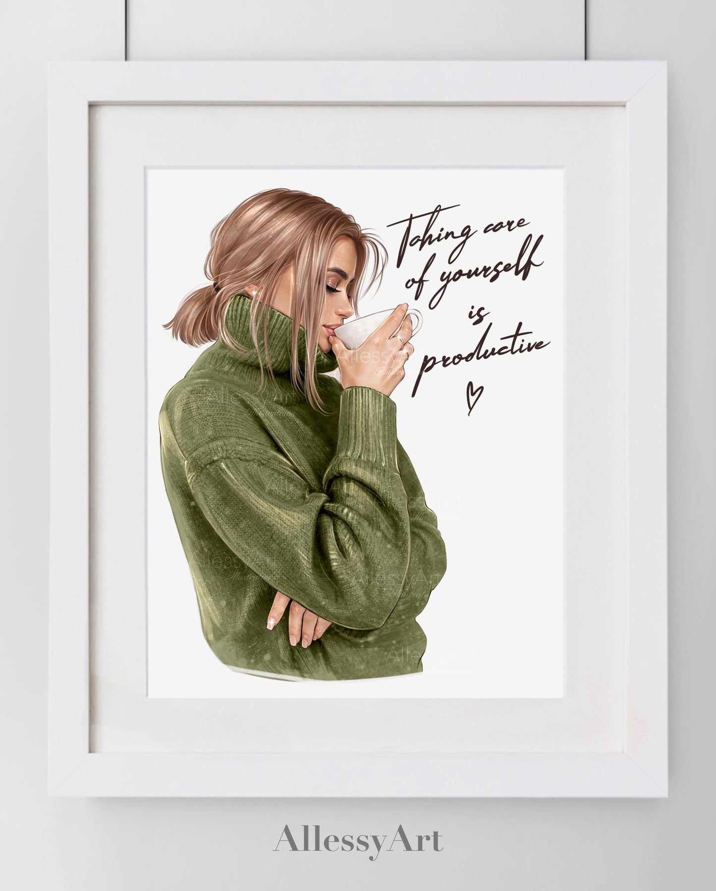 Cozy 'Taking Care of Yourself is Productive' Matte Vertical Poster — Tea & Coffee Self-Care Art