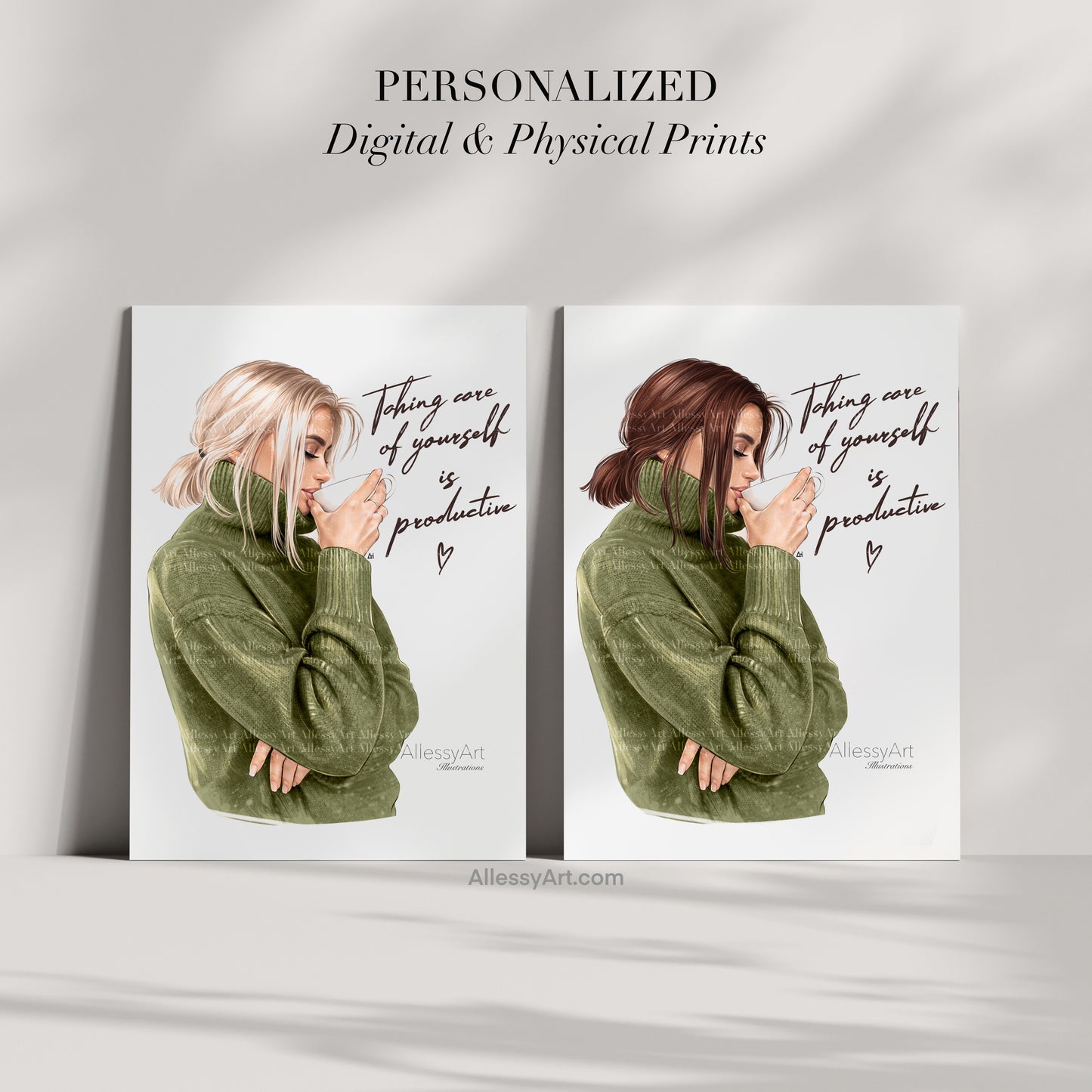 Cozy 'Taking Care of Yourself is Productive' Matte Vertical Poster — Tea & Coffee Self-Care Art