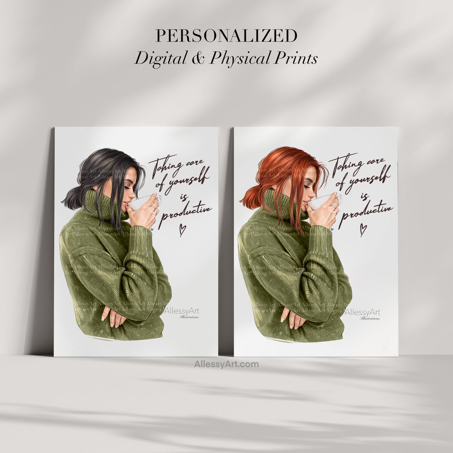 Cozy 'Taking Care of Yourself is Productive' Matte Vertical Poster — Tea & Coffee Self-Care Art