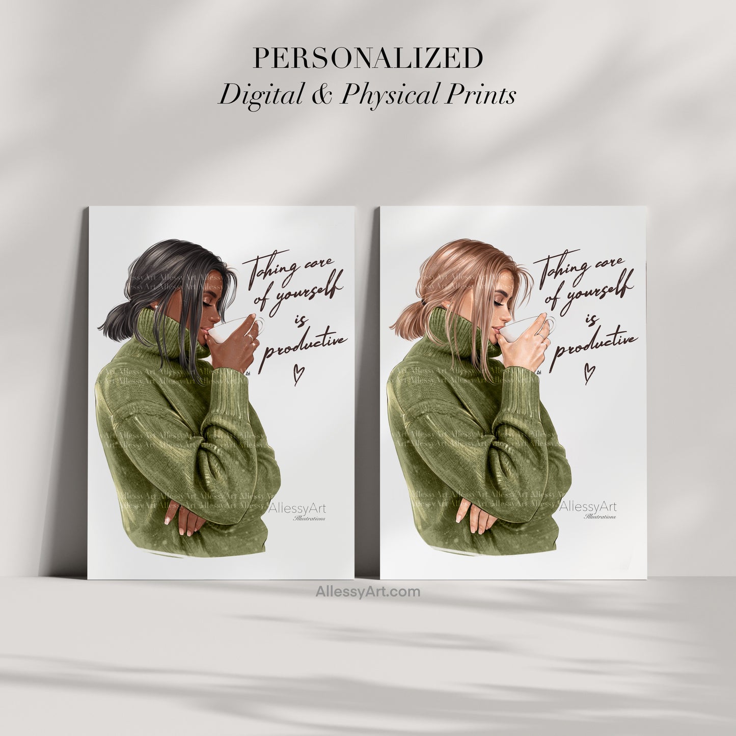 Cozy 'Taking Care of Yourself is Productive' Matte Vertical Poster — Tea & Coffee Self-Care Art