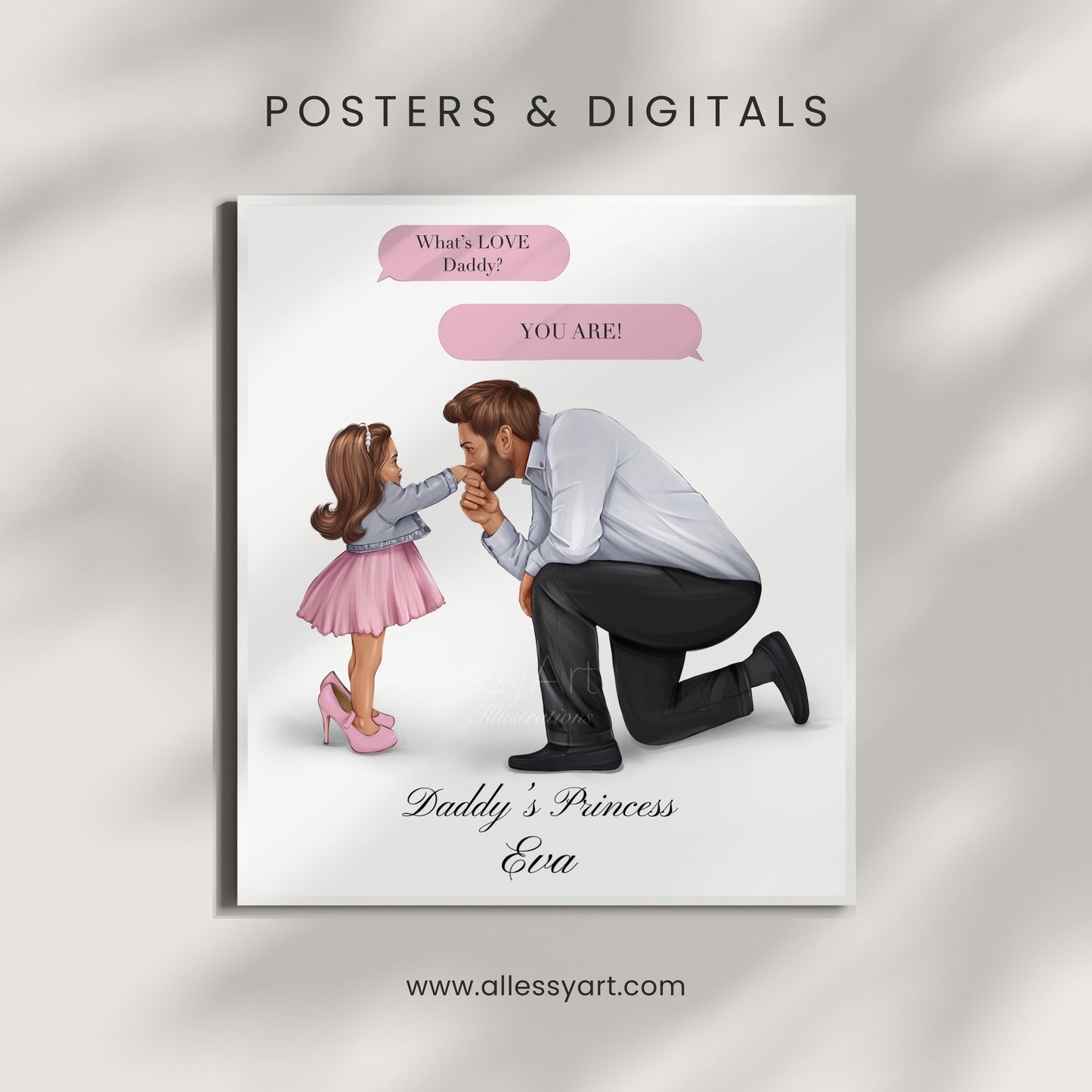 Daddy’s Princess - I Love You - Pink - Personalized Poster - Father and Daughter Love - Dad Life Prints. Semi-Custom Personalized Wall Art