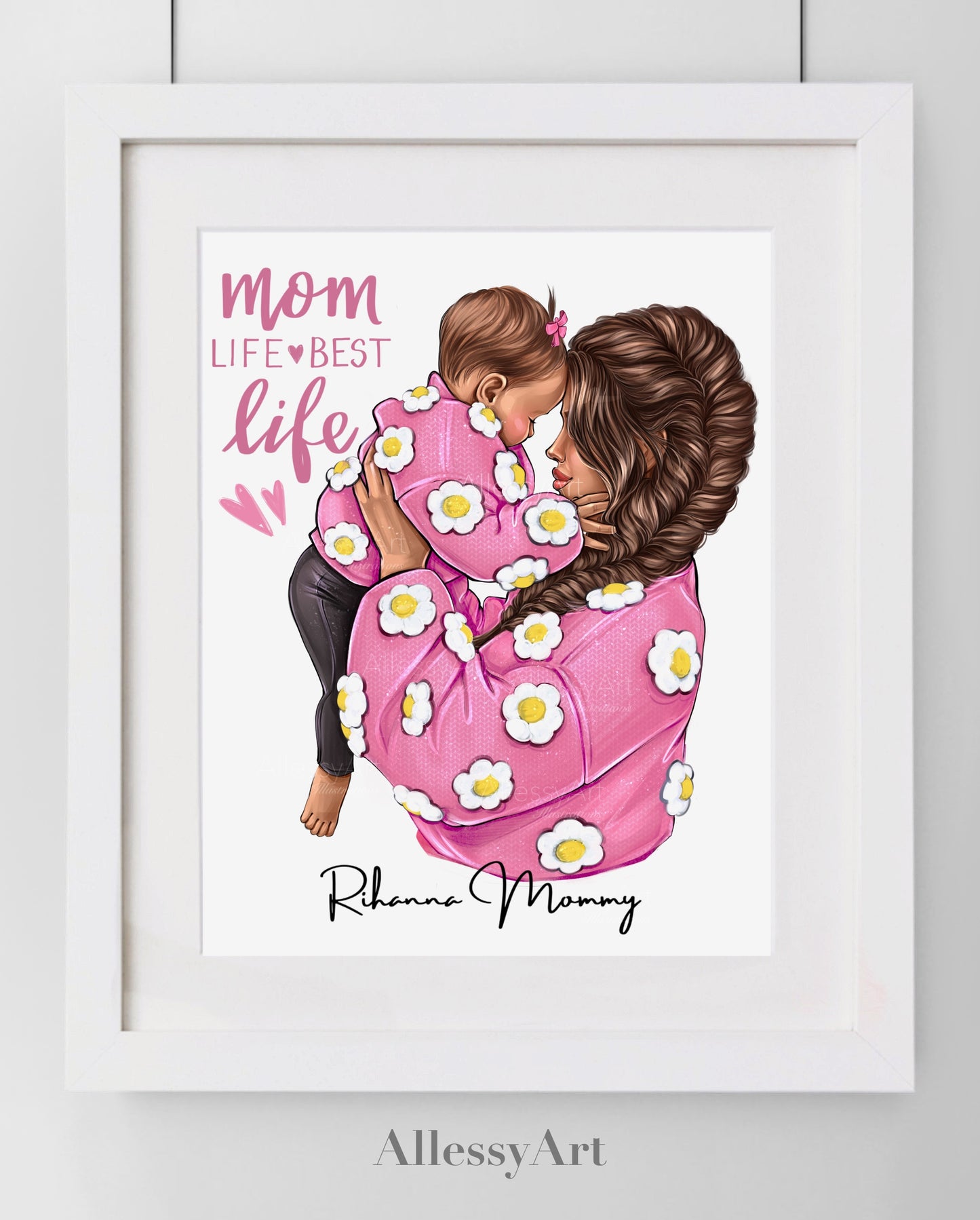 Pink Mother & Daughter “MomLife - Best Life” Poster - I Love You Mom - Mom Life Prints. Semi-Custom Personalized Wall Art