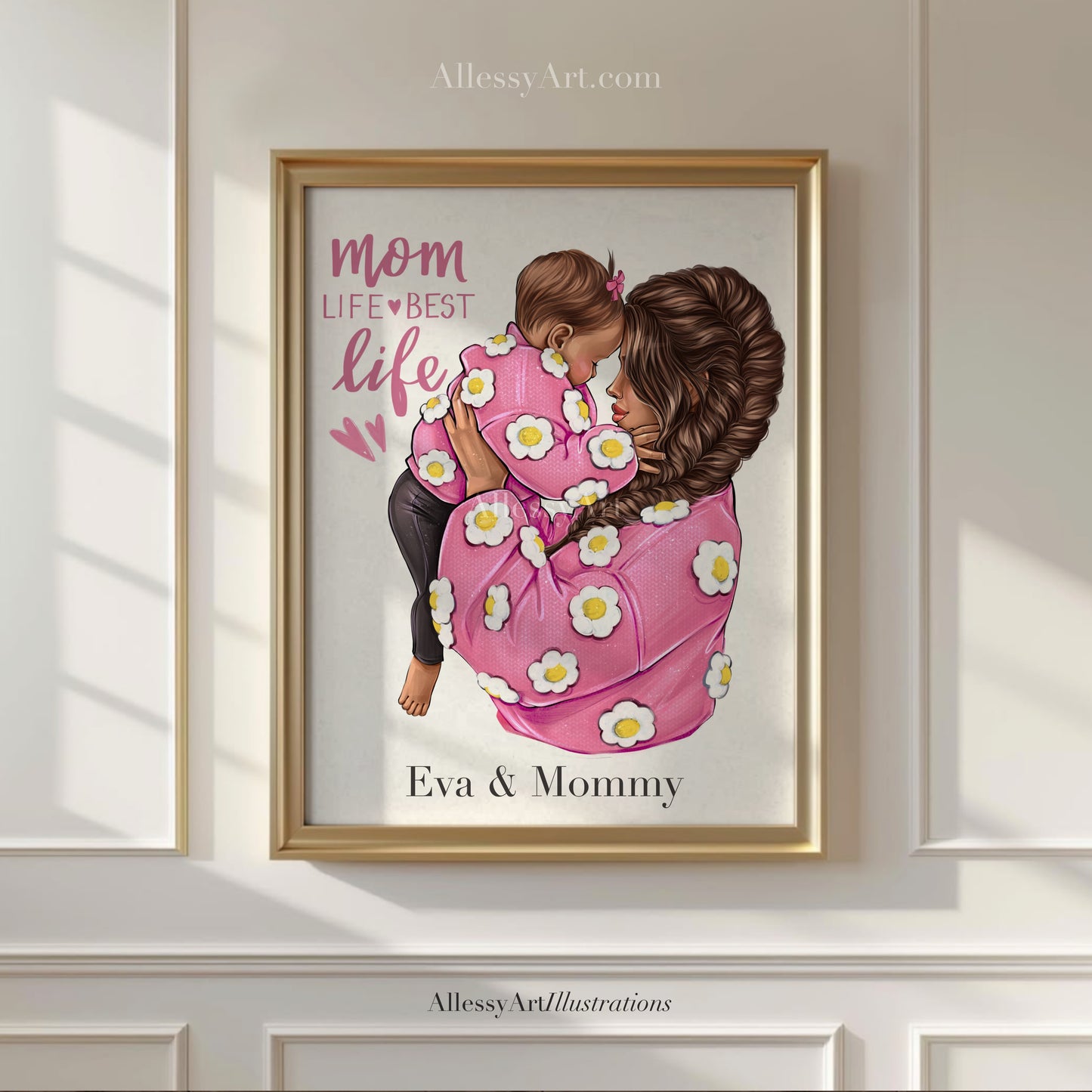 Pink Mother & Daughter “MomLife - Best Life” Poster - I Love You Mom - Mom Life Prints. Semi-Custom Personalized Wall Art