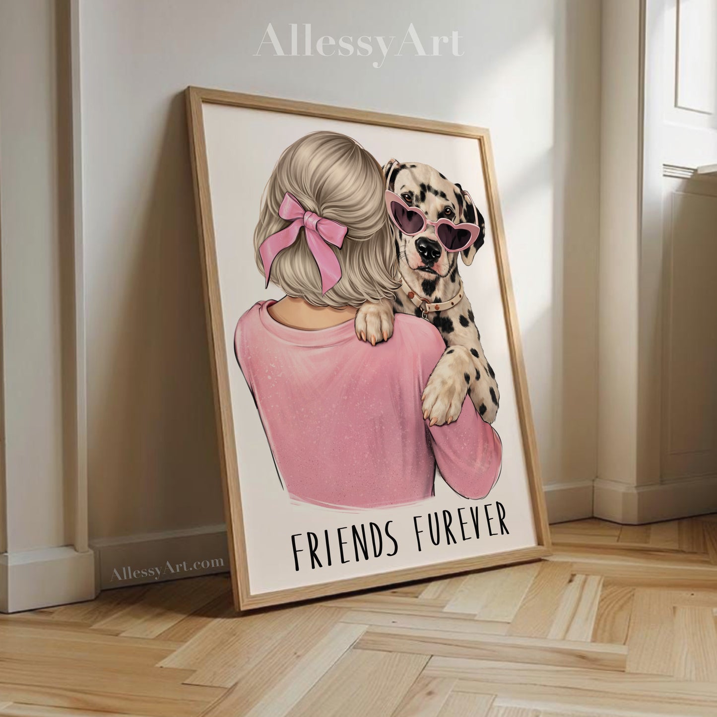 Friends Furever Pink Poster Custom Pet Art - Woman Poster Wall Art - Dog Mom