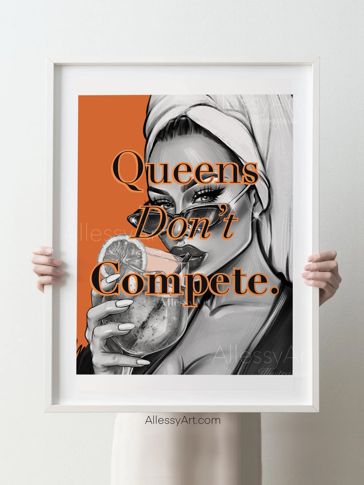 Queens Don't Compete Matte Poster — Glam Black & Orange Wall Art