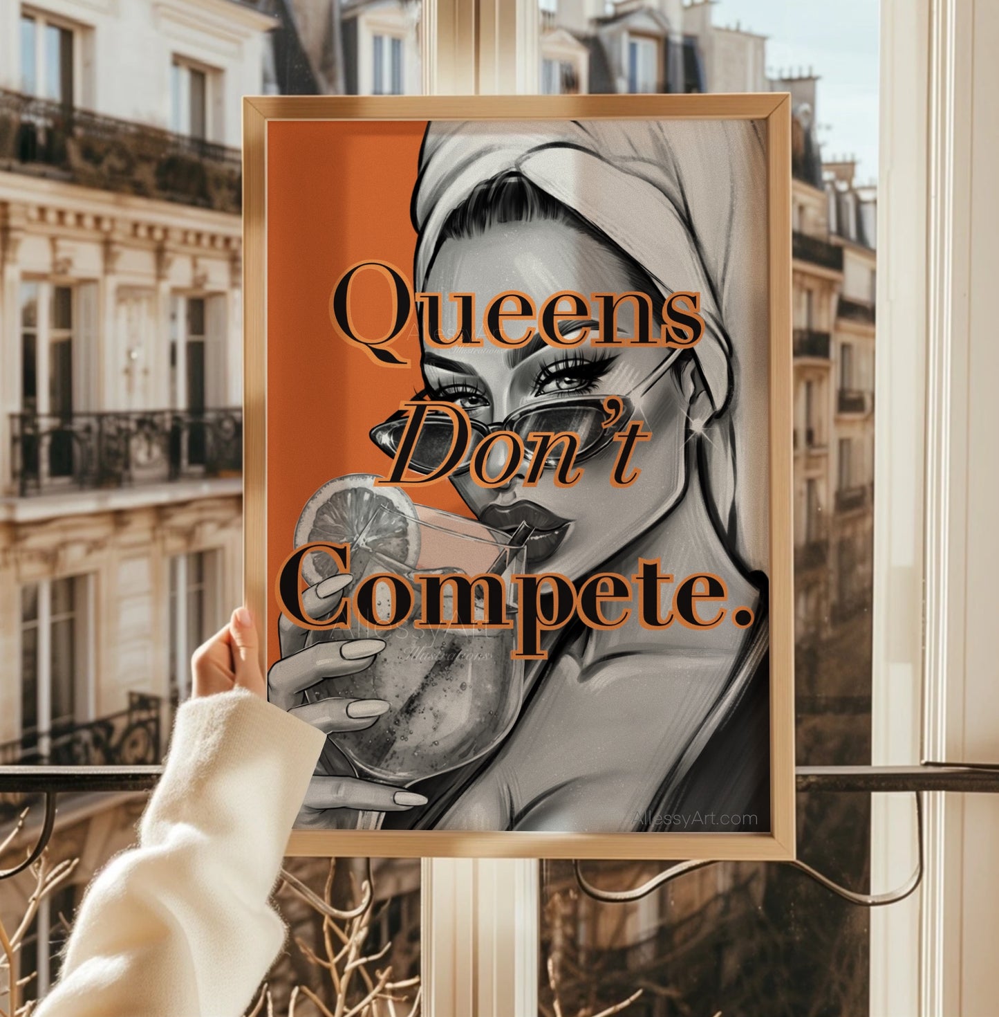 Queens Don't Compete Matte Poster — Glam Black & Orange Wall Art