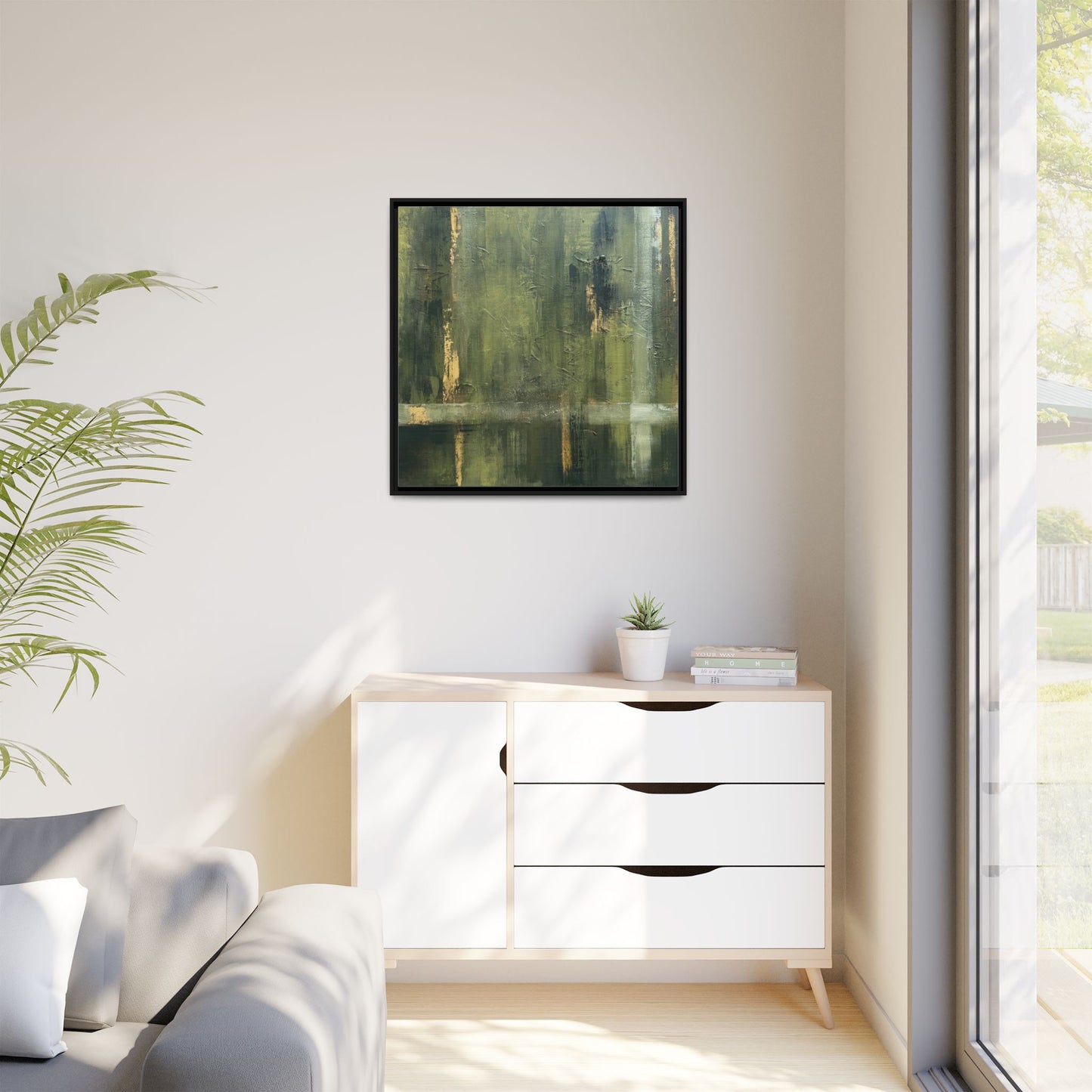 Abstract “Olive Green” Matte Canvas Framed Wall Art by AllessyArt