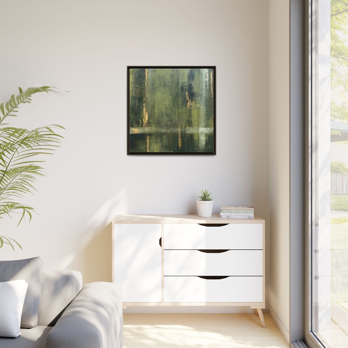 Abstract “Olive Green” Matte Canvas Framed Wall Art by AllessyArt