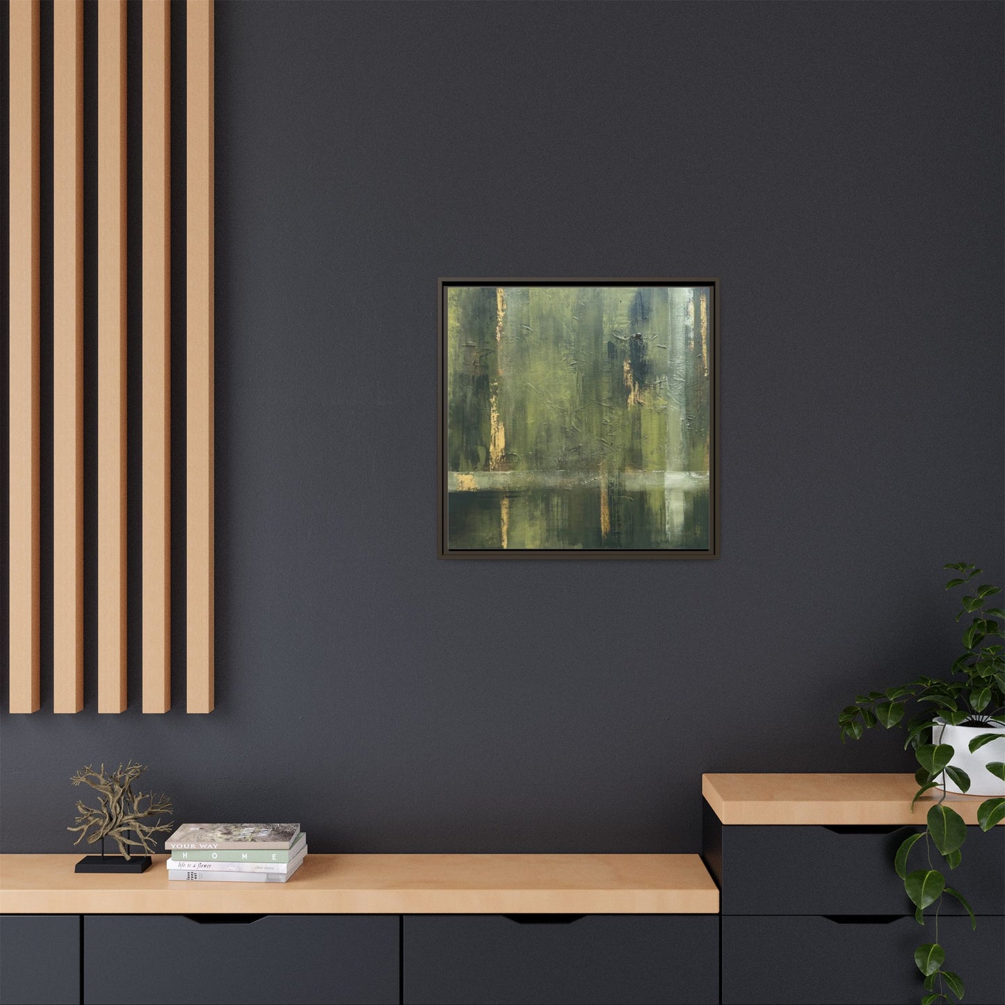 Abstract “Olive Green” Matte Canvas Framed Wall Art by AllessyArt