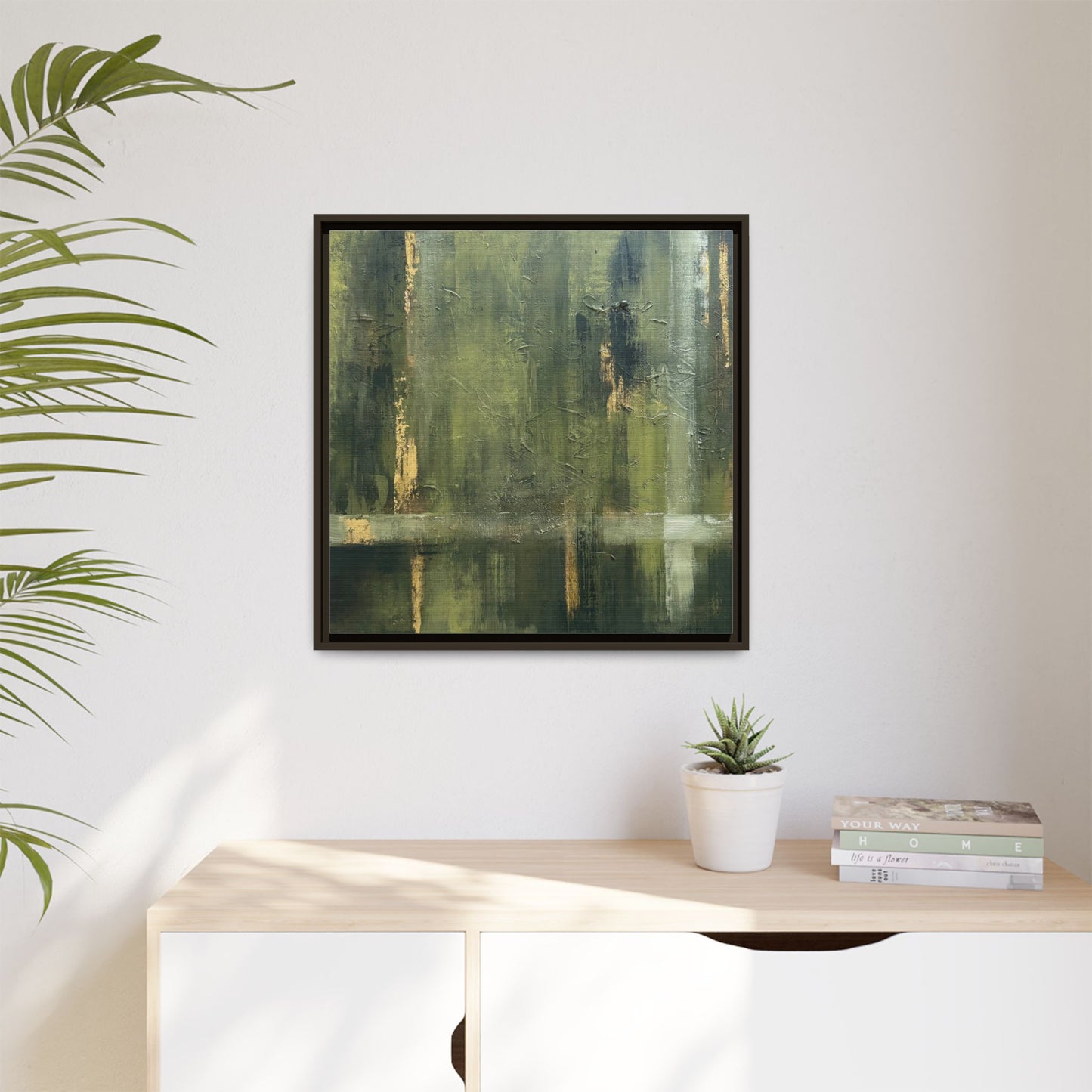 Abstract “Olive Green” Matte Canvas Framed Wall Art by AllessyArt