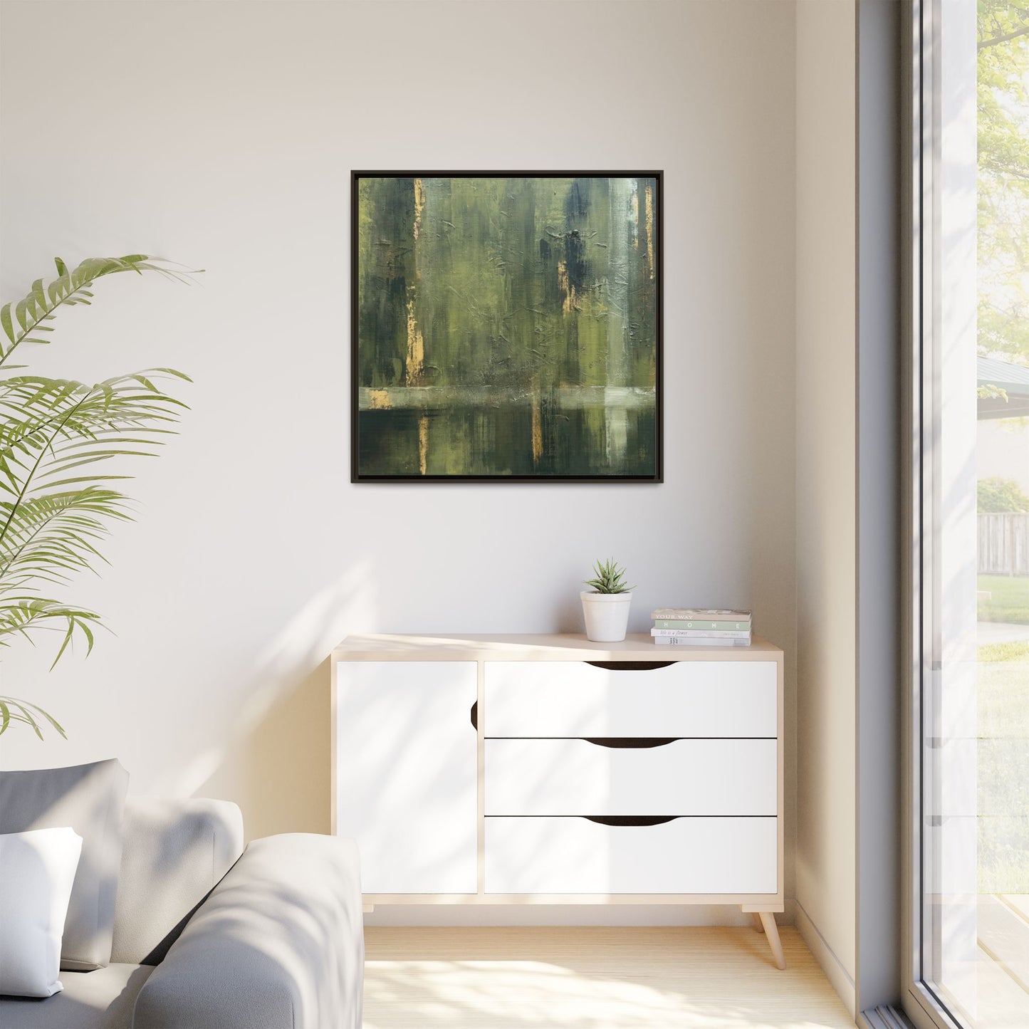 Abstract “Olive Green” Matte Canvas Framed Wall Art by AllessyArt