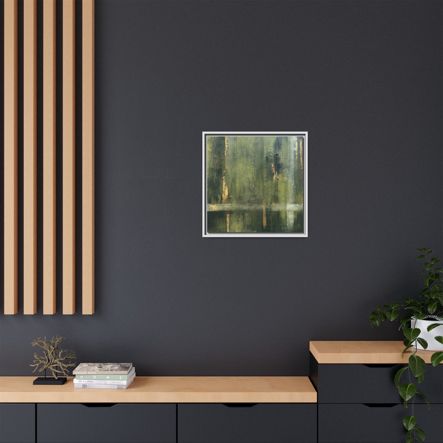 Abstract “Olive Green” Matte Canvas Framed Wall Art by AllessyArt