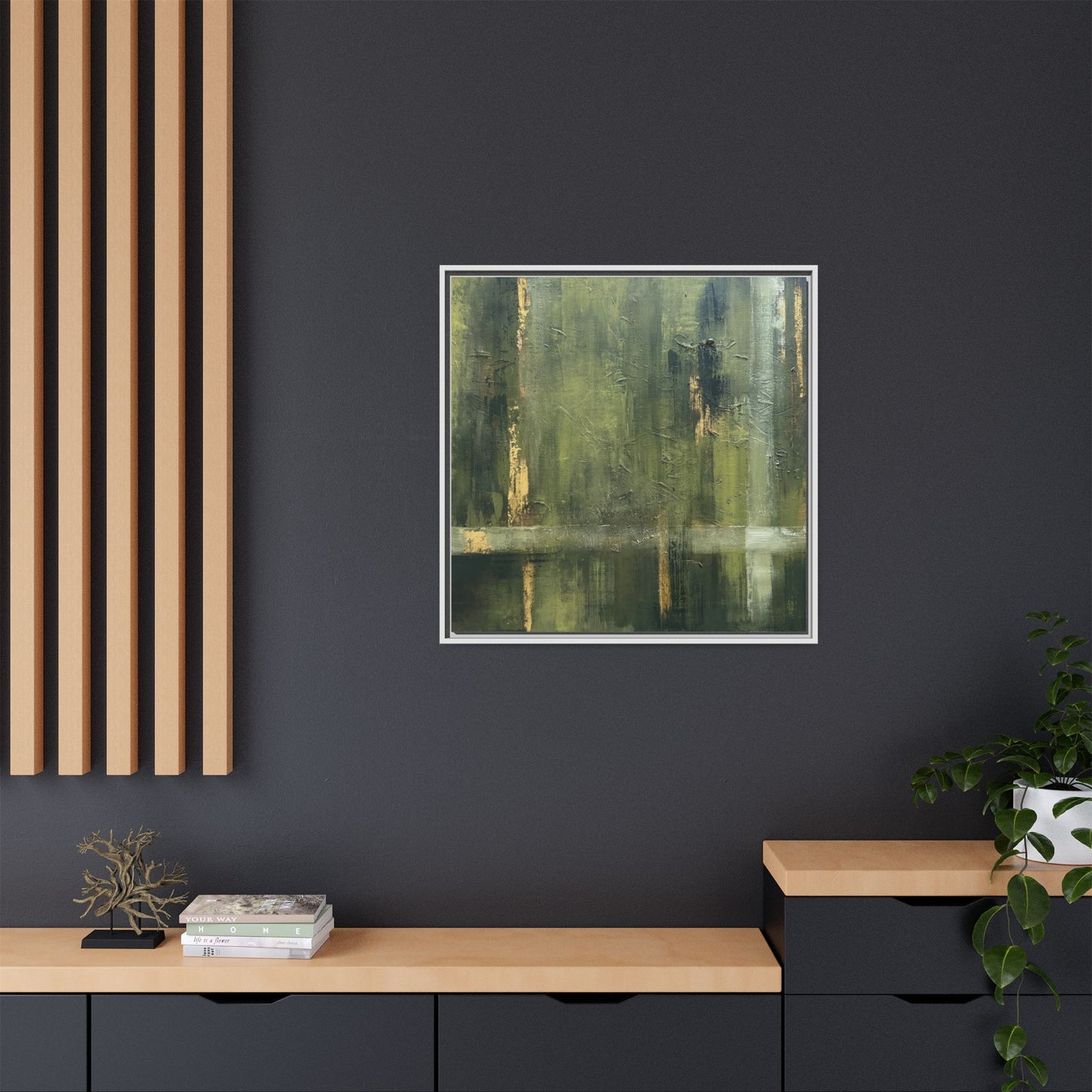 Abstract “Olive Green” Matte Canvas Framed Wall Art by AllessyArt