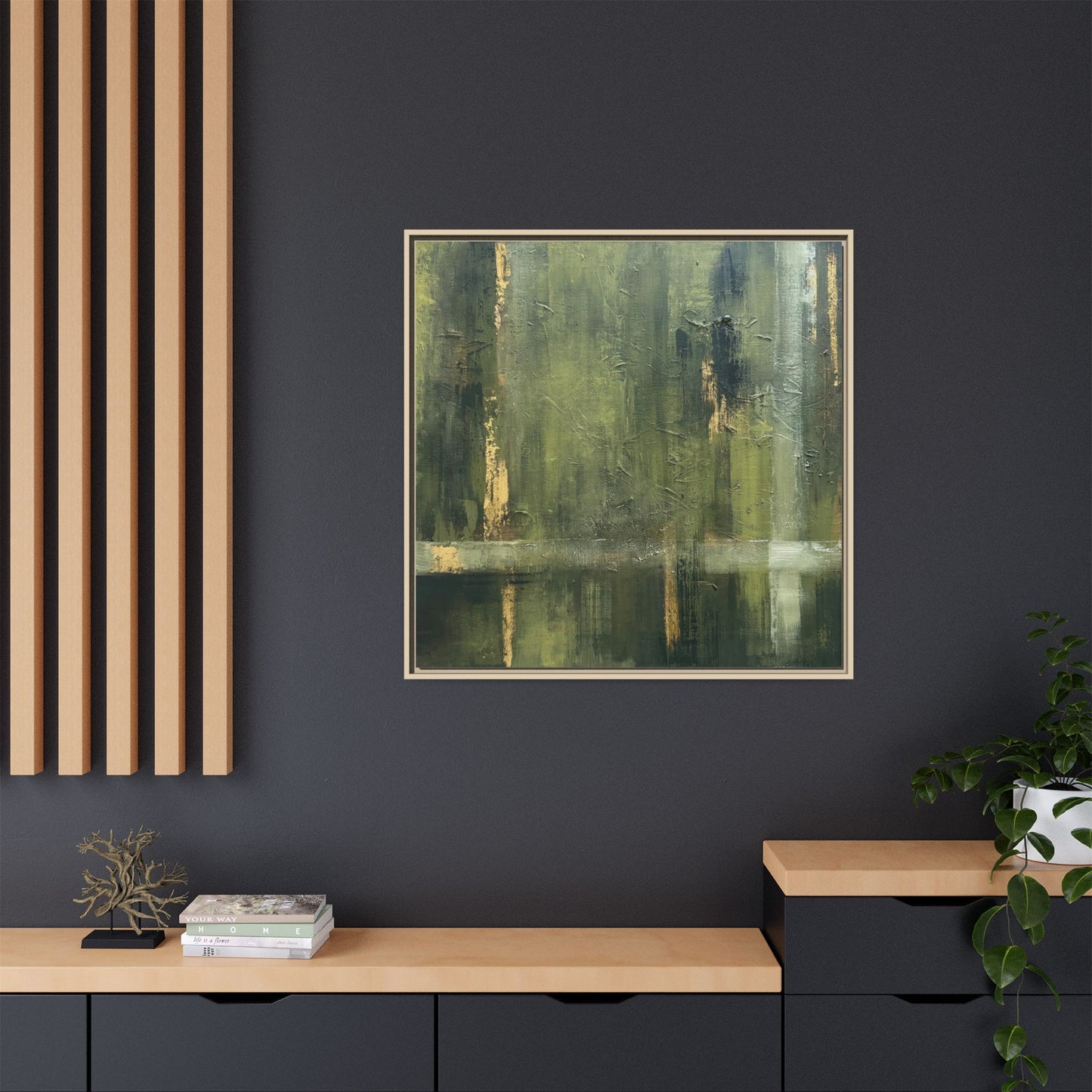 Abstract “Olive Green” Matte Canvas Framed Wall Art by AllessyArt