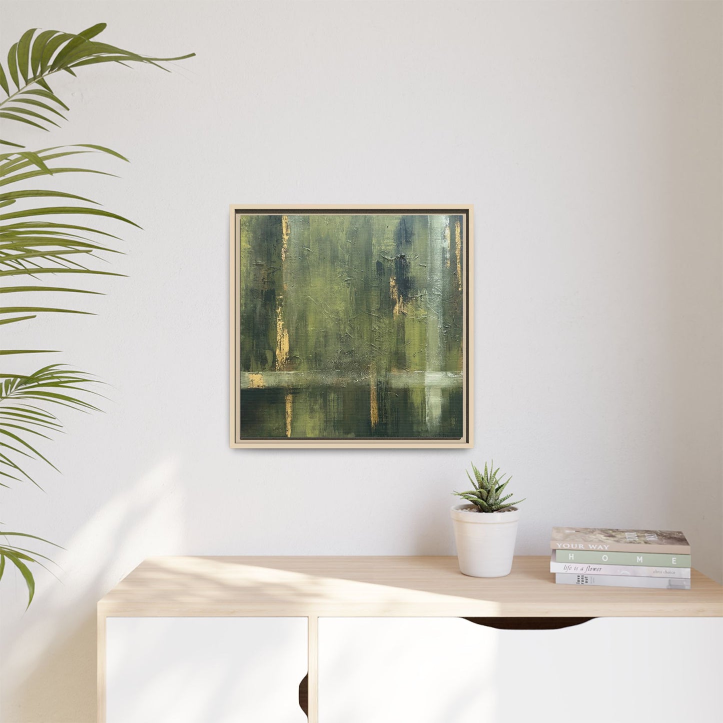 Abstract “Olive Green” Matte Canvas Framed Wall Art by AllessyArt