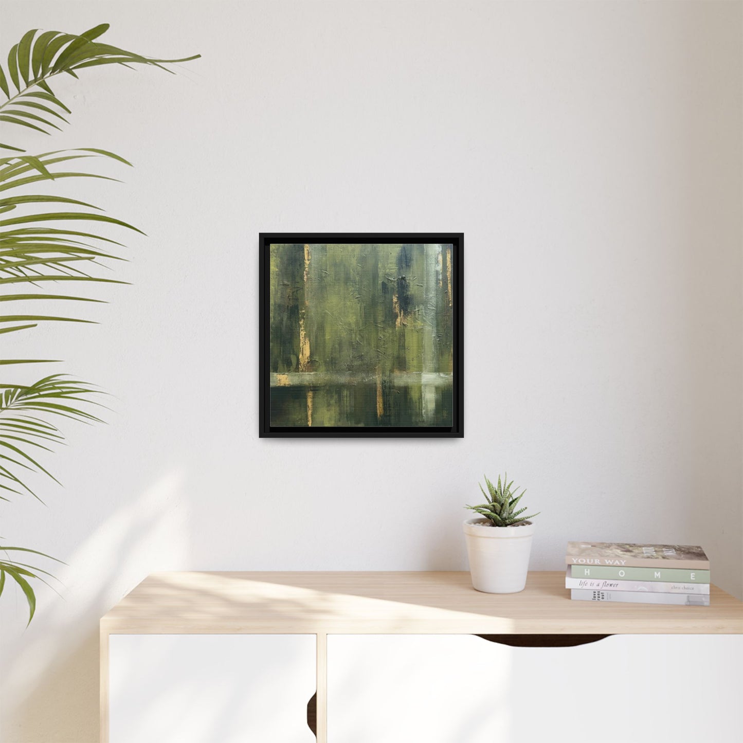 Abstract “Olive Green” Matte Canvas Framed Wall Art by AllessyArt