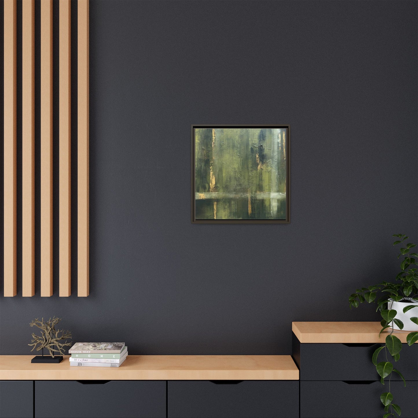 Abstract “Olive Green” Matte Canvas Framed Wall Art by AllessyArt