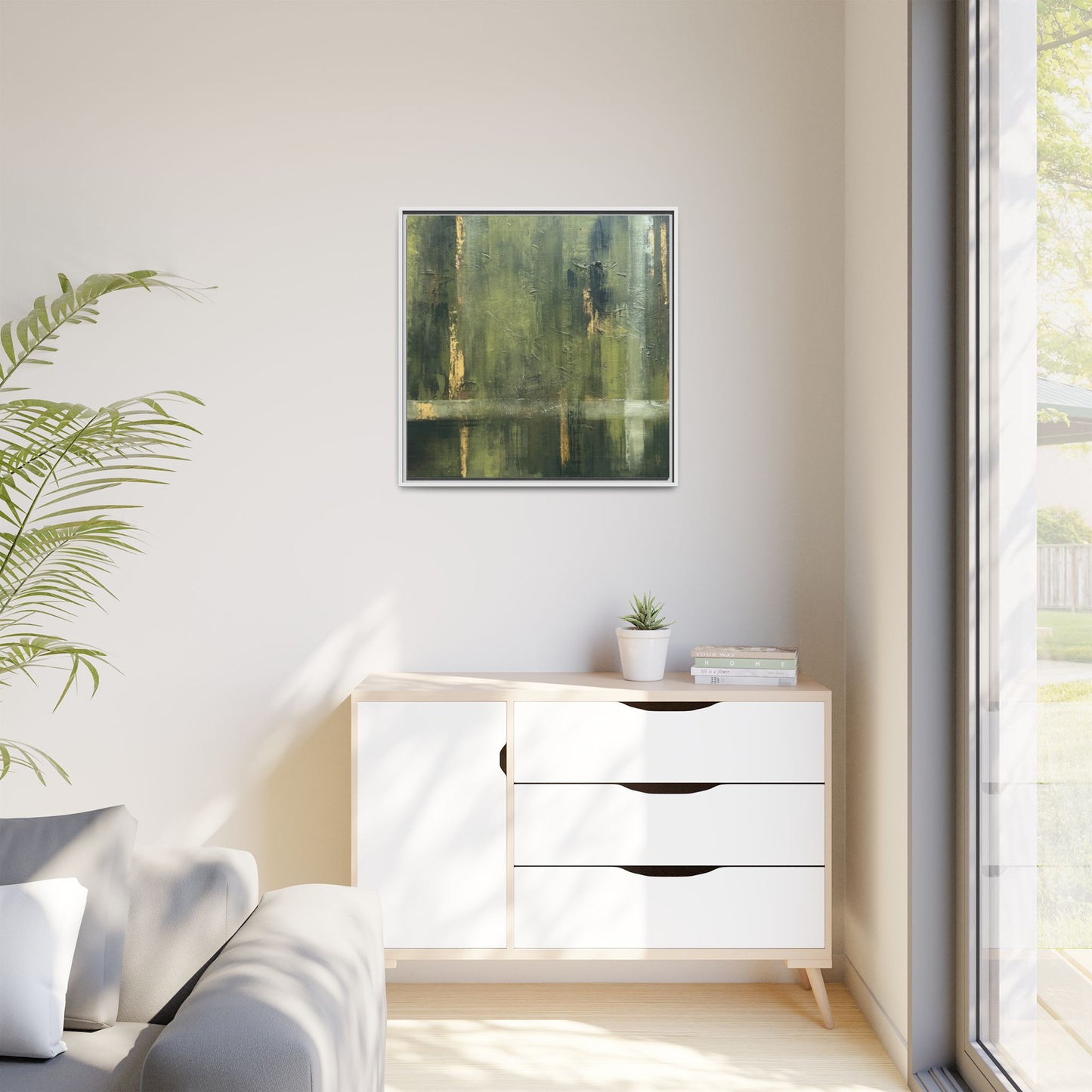 Abstract “Olive Green” Matte Canvas Framed Wall Art by AllessyArt