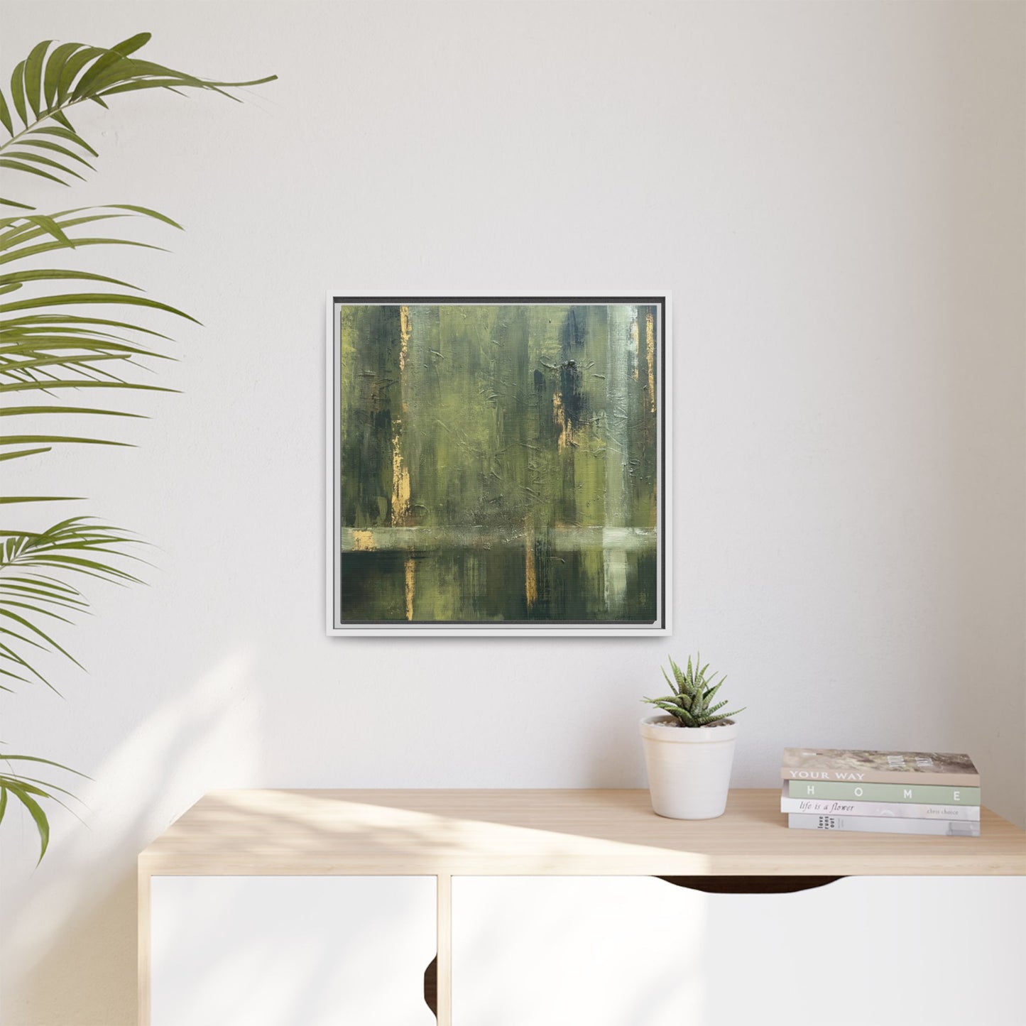 Abstract “Olive Green” Matte Canvas Framed Wall Art by AllessyArt