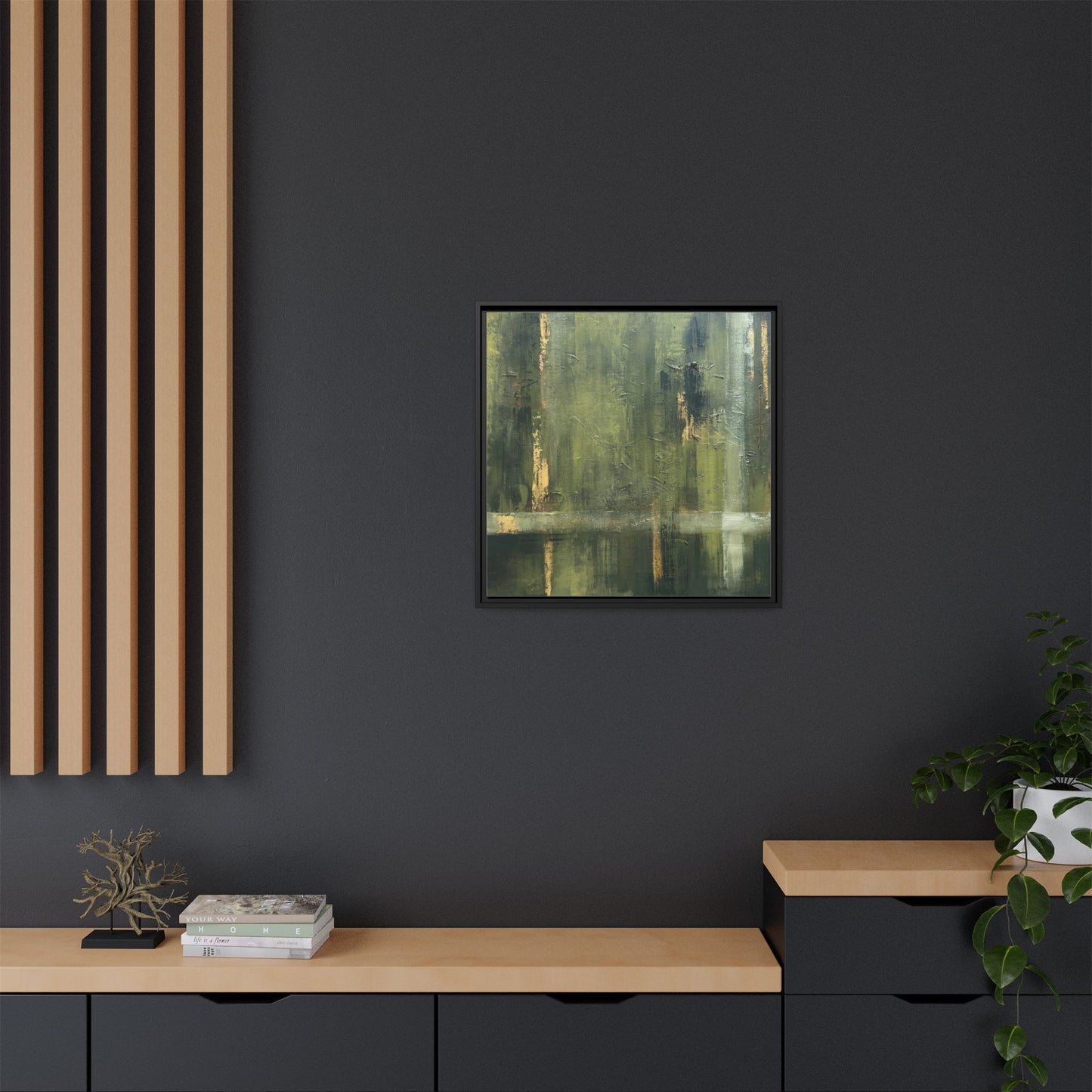 Abstract “Olive Green” Matte Canvas Framed Wall Art by AllessyArt