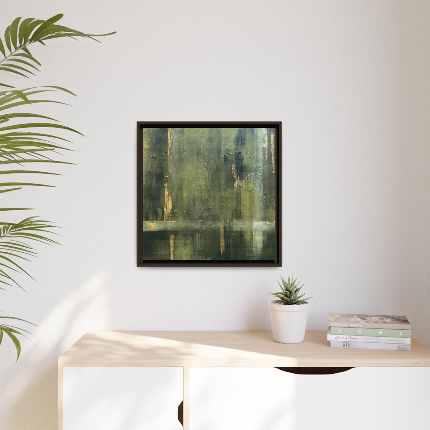 Abstract “Olive Green” Matte Canvas Framed Wall Art by AllessyArt