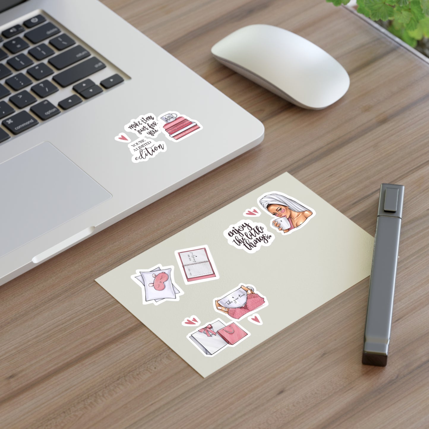 Pink Sticker Sheets - Self-care, self-LOVE, self-Time stickers by AllessyArt