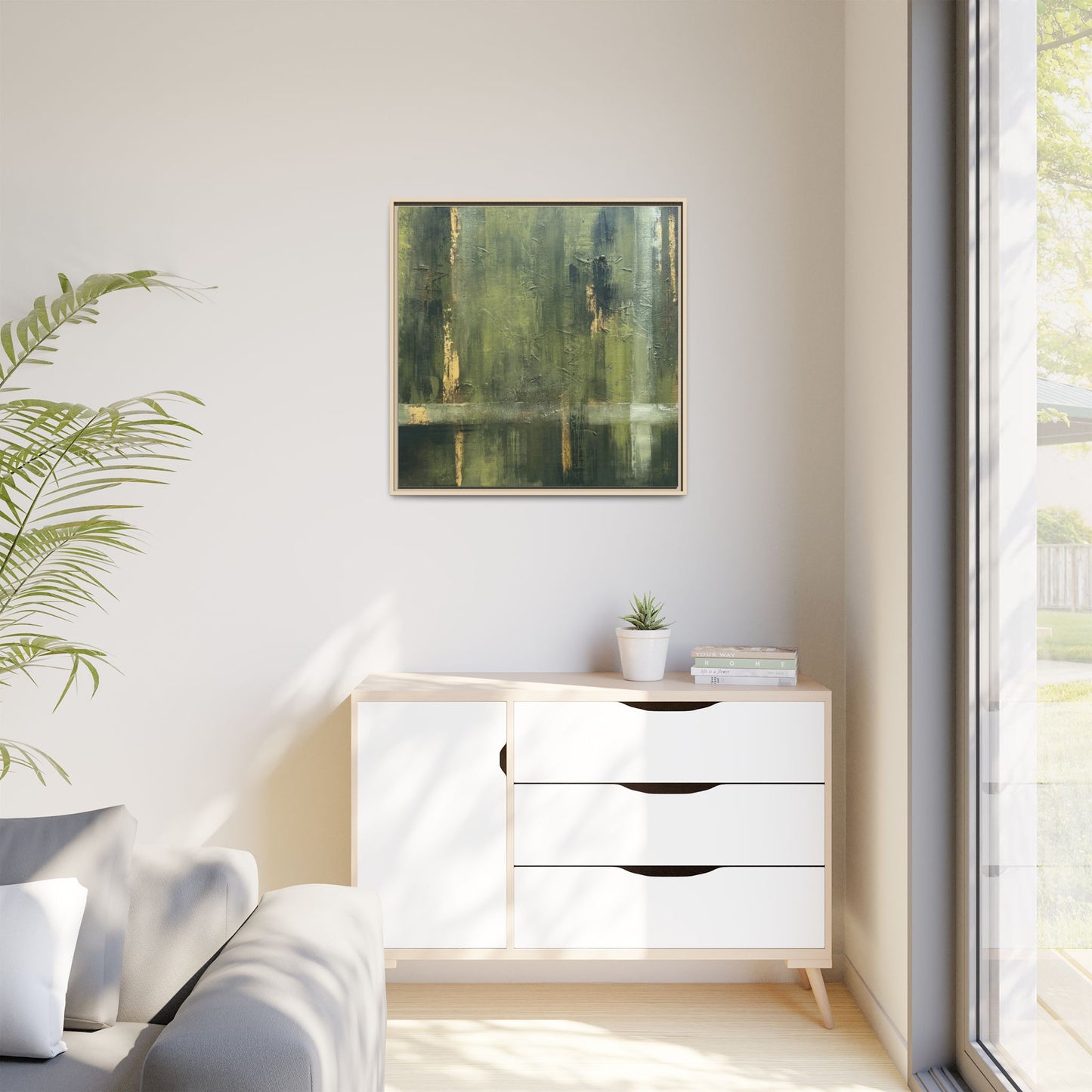 Abstract “Olive Green” Matte Canvas Framed Wall Art by AllessyArt