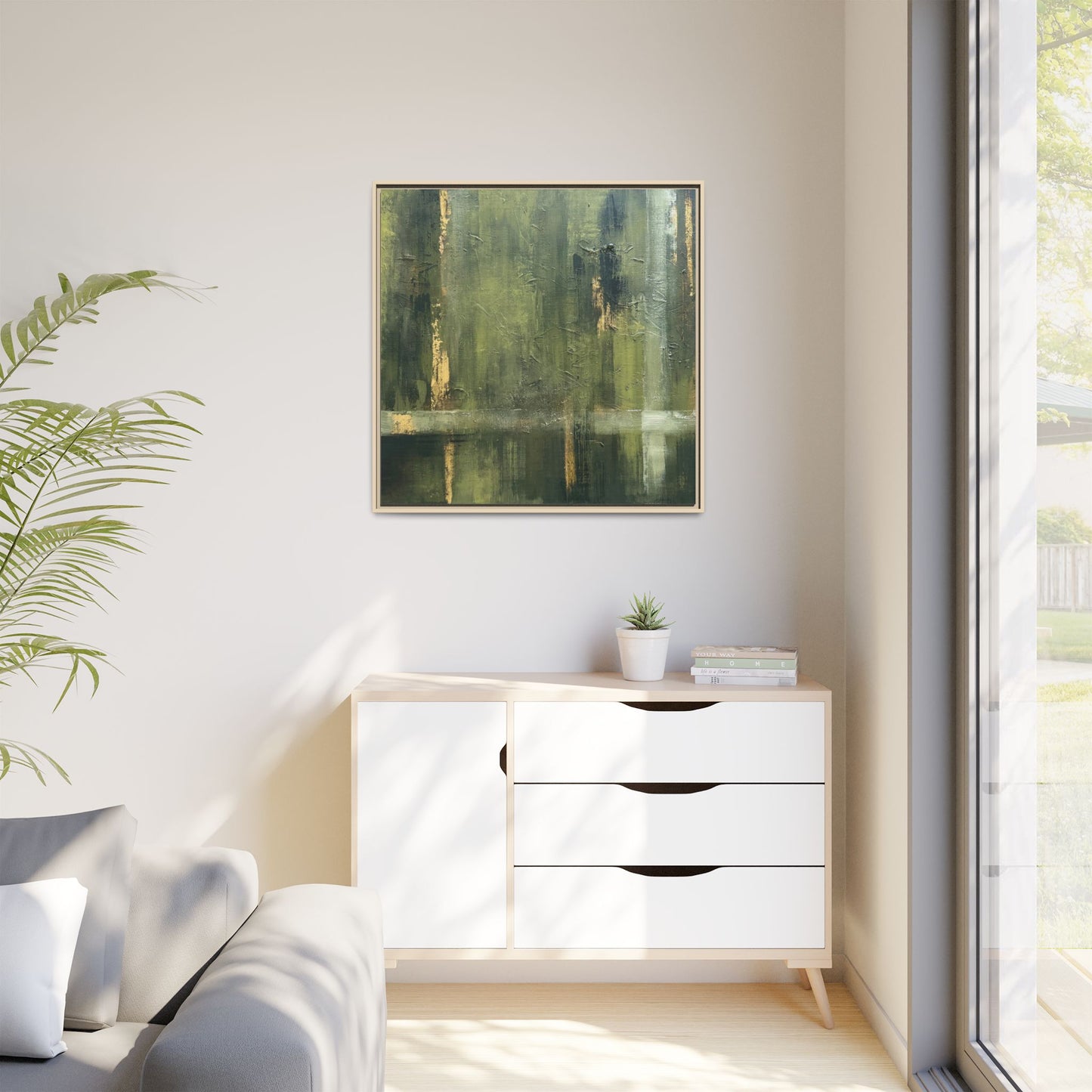 Abstract “Olive Green” Matte Canvas Framed Wall Art by AllessyArt
